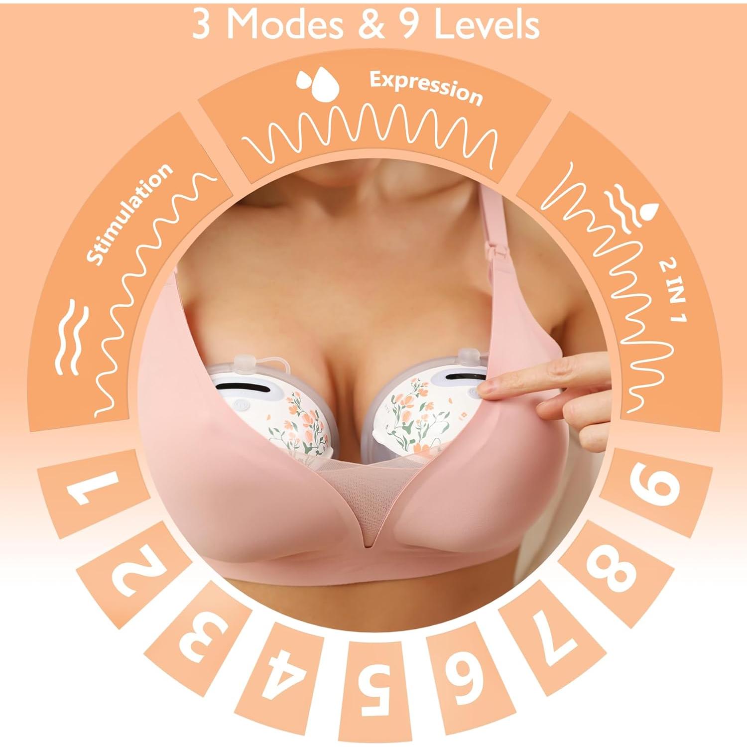 Extractor de Leche Manos Libres Momfree F6 Floral 3 Modos 9 Niveles