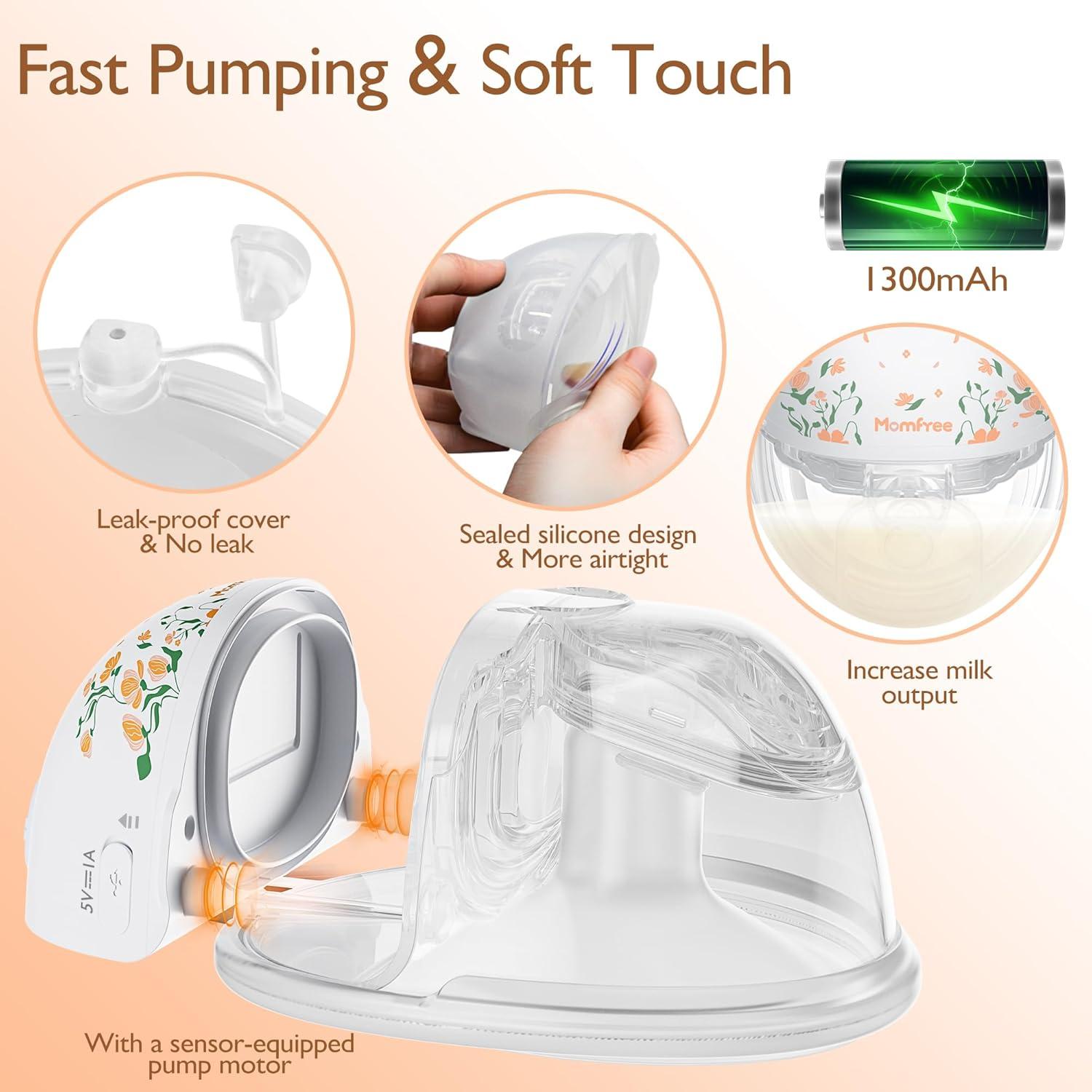 Extractor de Leche Manos Libres Momfree F6 Floral 3 Modos 9 Niveles