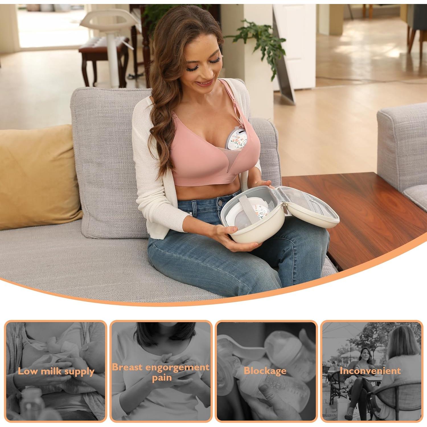 Extractor de Leche Manos Libres Momfree F6 Floral 3 Modos 9 Niveles