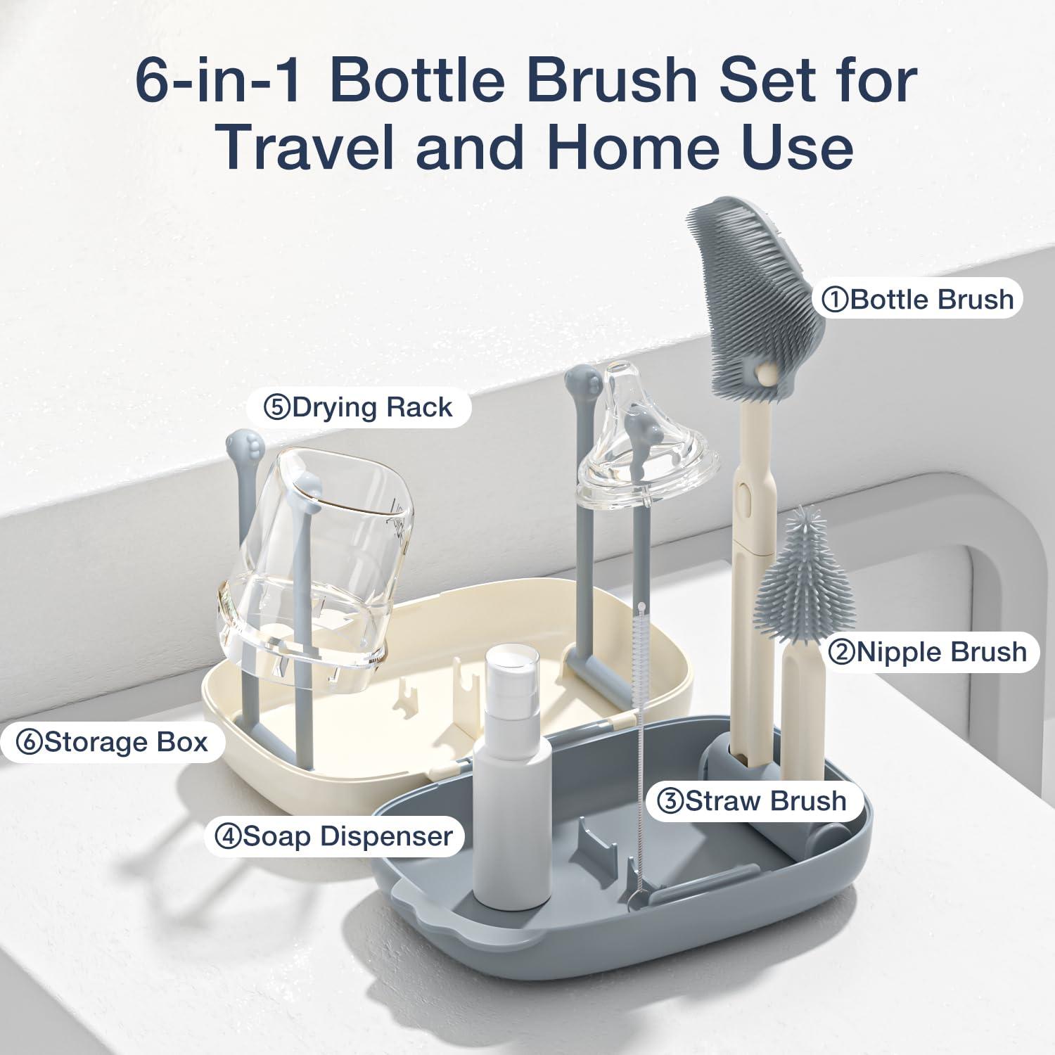 Kit de limpieza 6 en 1 para biberones Glusmami - Portátil y seguro