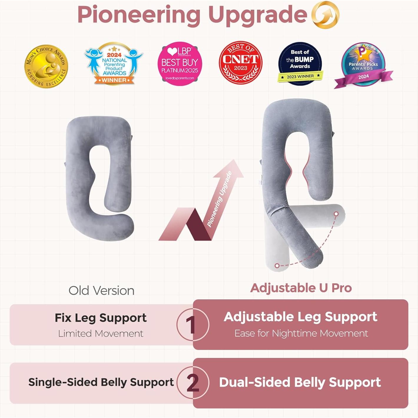 Almohada de Embarazo Momcozy U Pro 183 cm Ajustable Gris