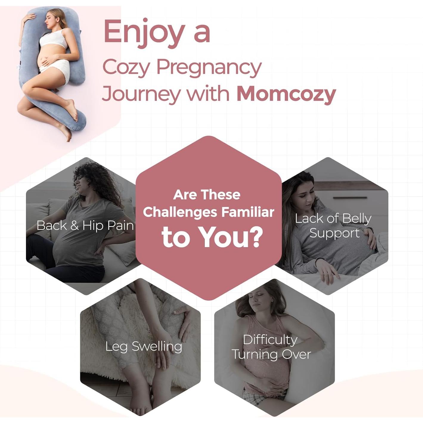 Almohada de Embarazo Momcozy U Pro 183 cm Ajustable Gris
