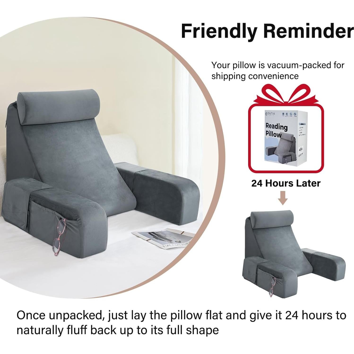 Cojín de Lectura ENITYA RP-45 Mediano Gris para Cama