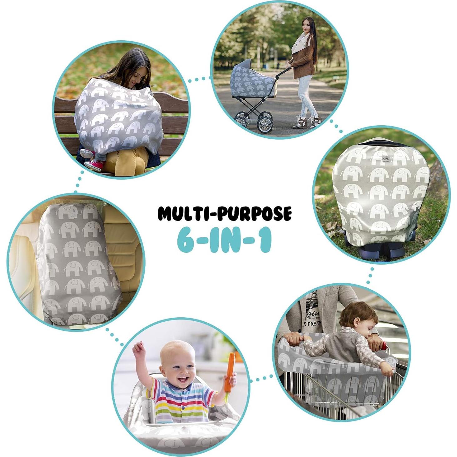 Cubierta de Lactancia MoM-me Elefante Gris/Blanco 72.4x72.4 cm