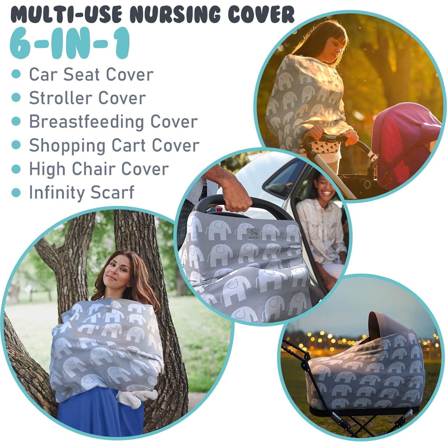 Cubierta de Lactancia MoM-me Elefante Gris/Blanco 72.4x72.4 cm