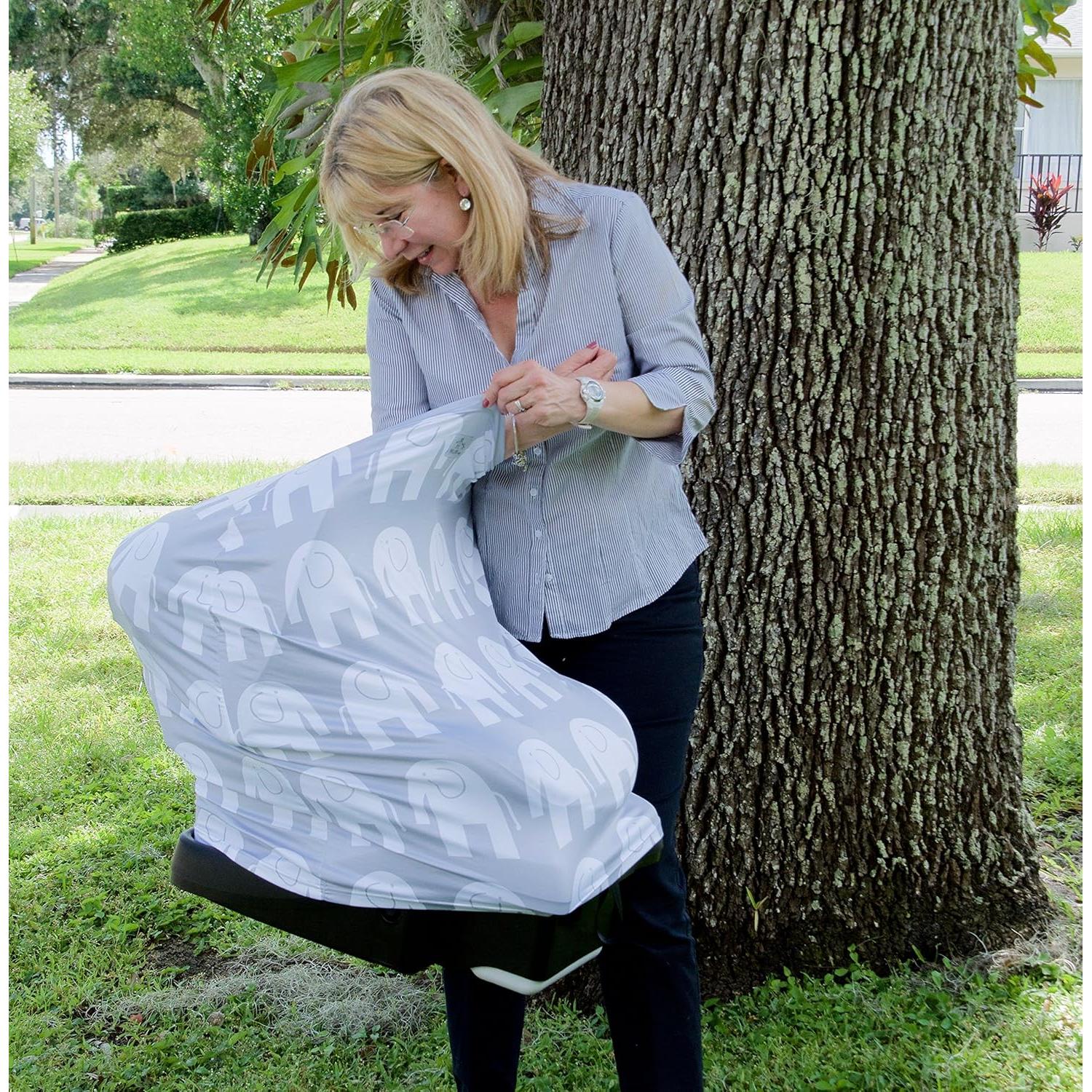 Cubierta de Lactancia MoM-me Elefante Gris/Blanco 72.4x72.4 cm