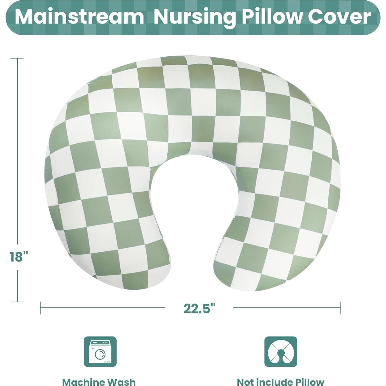 Funda de Almohada de Lactancia Beyunz Verde Salvia Cuadrícula