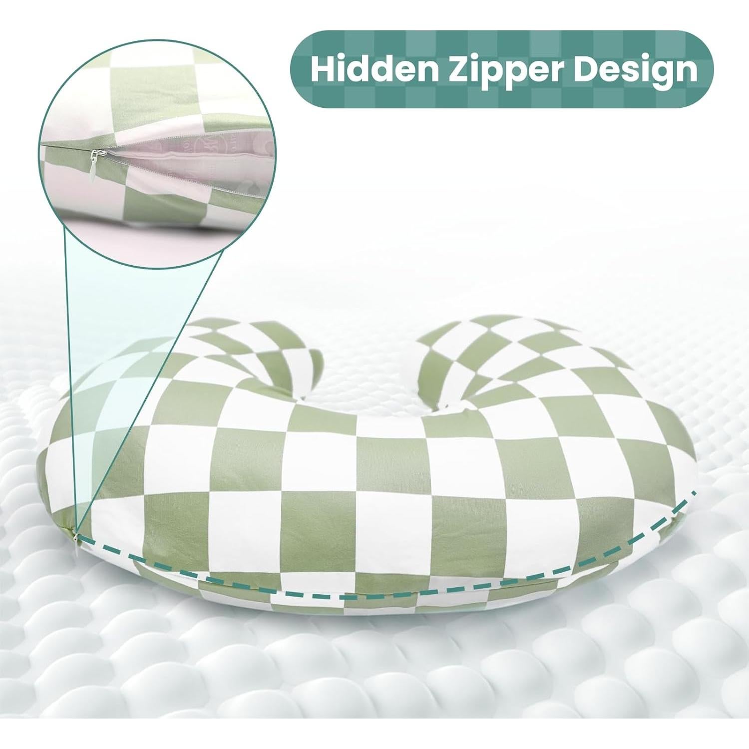 Funda de Almohada de Lactancia Beyunz Verde Salvia Cuadrícula
