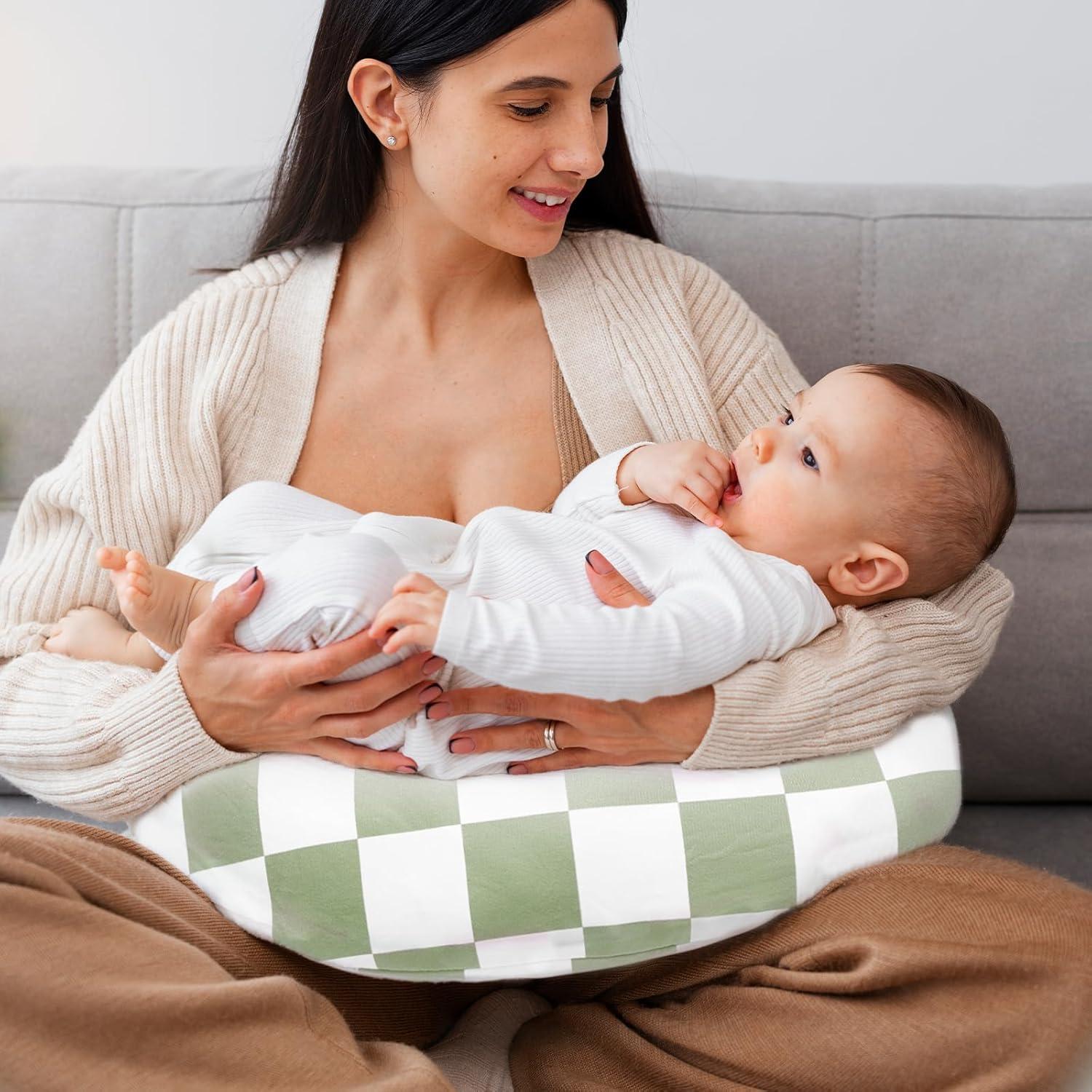 Funda de Almohada de Lactancia Beyunz Verde Salvia Cuadrícula