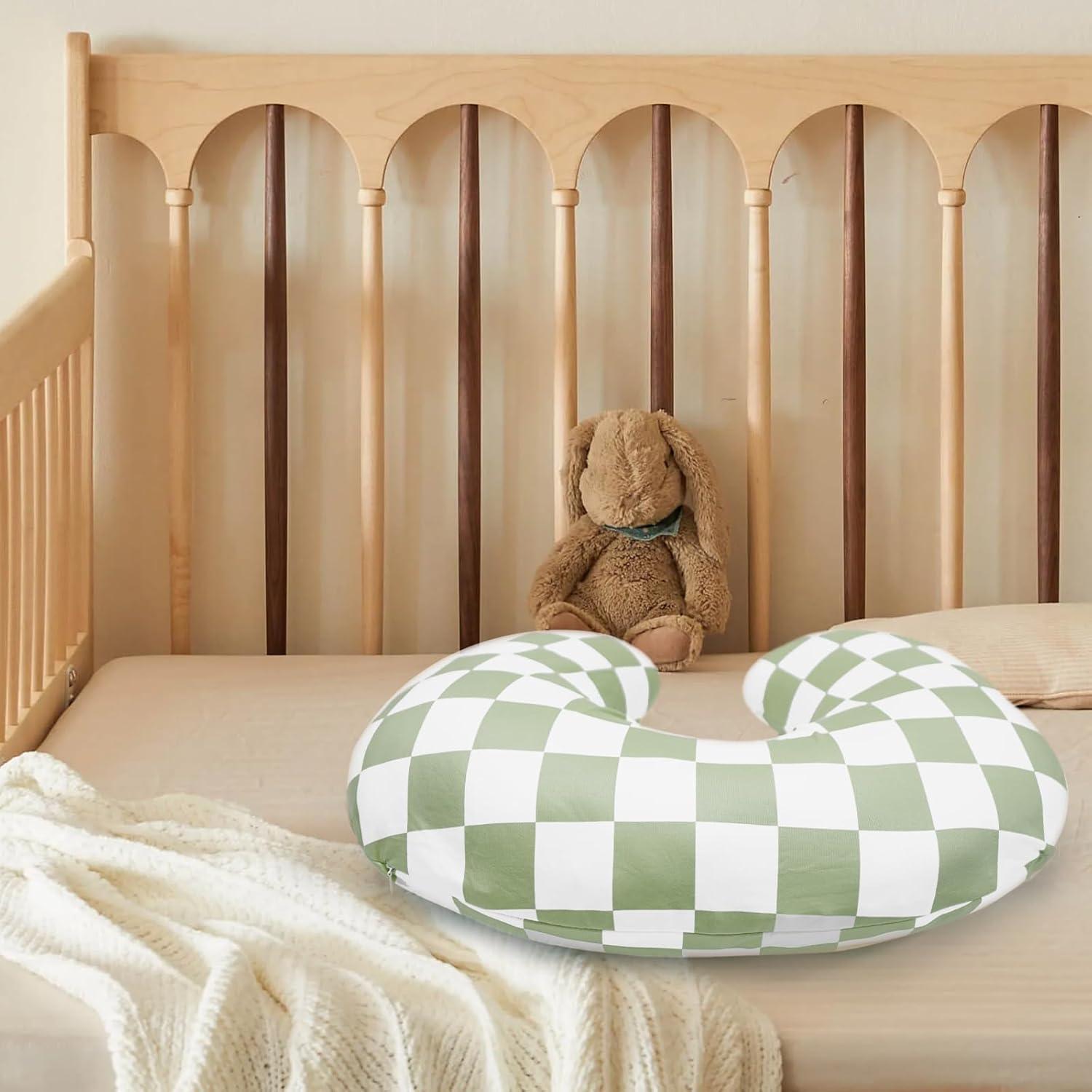 Funda de Almohada de Lactancia Beyunz Verde Salvia Cuadrícula