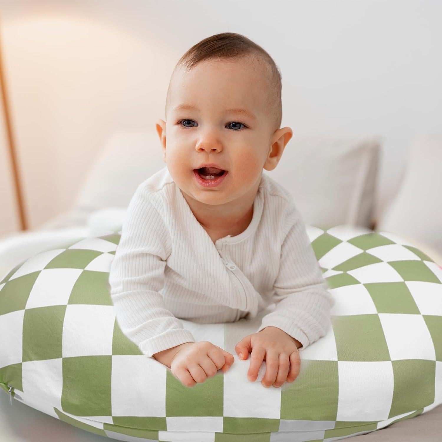 Funda de Almohada de Lactancia Beyunz Verde Salvia Cuadrícula