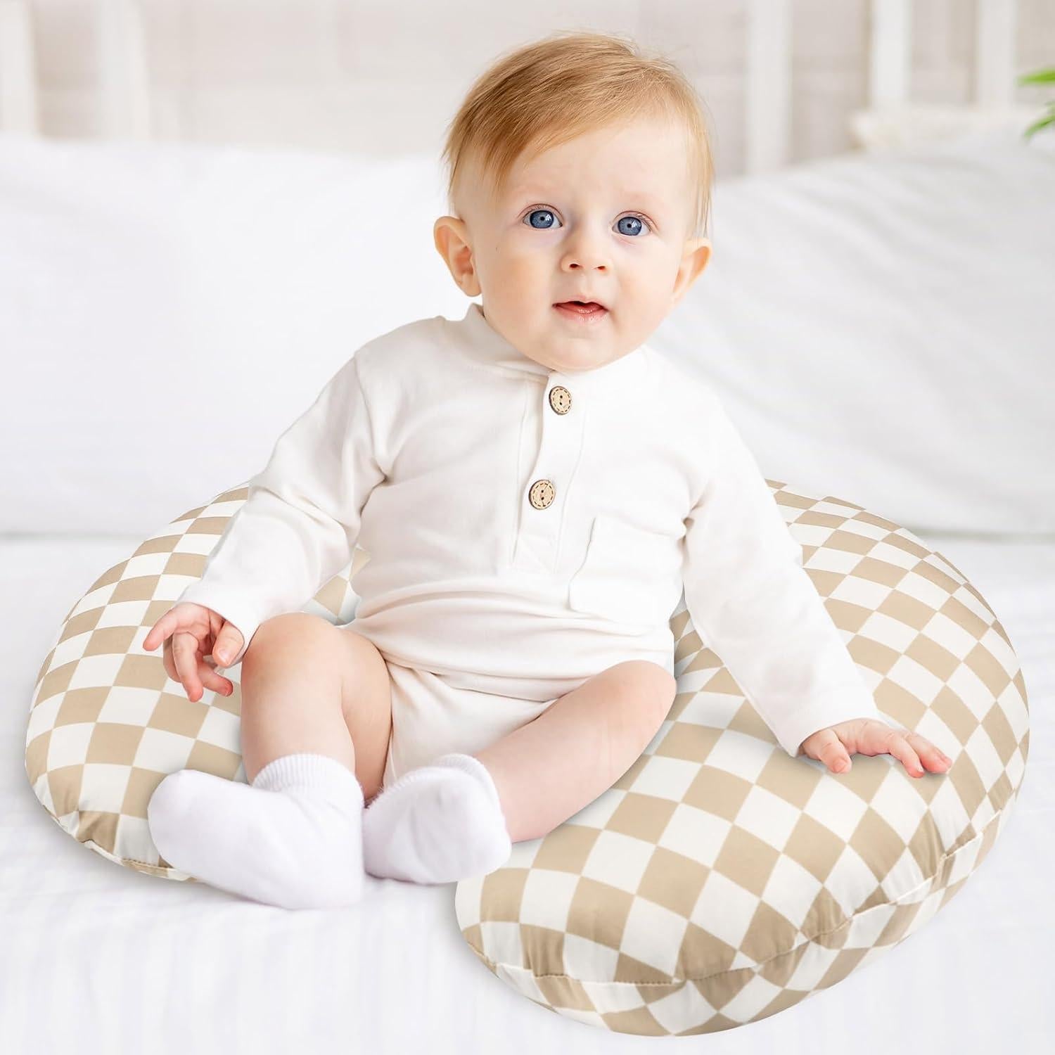 Funda de Almohada de Lactancia DILIMI Cuadrícula Marrón Claro