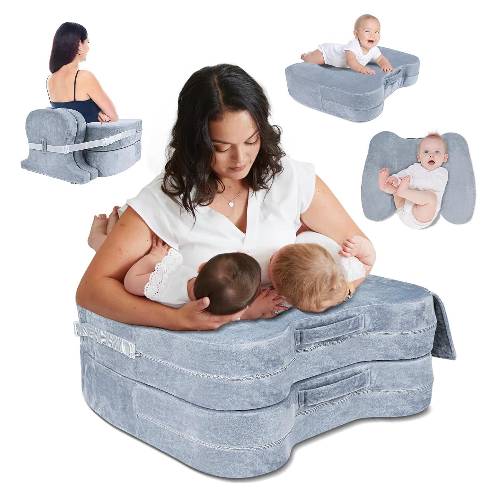 Almohada de Lactancia EKEPE para Gemelos Ajustable Gris