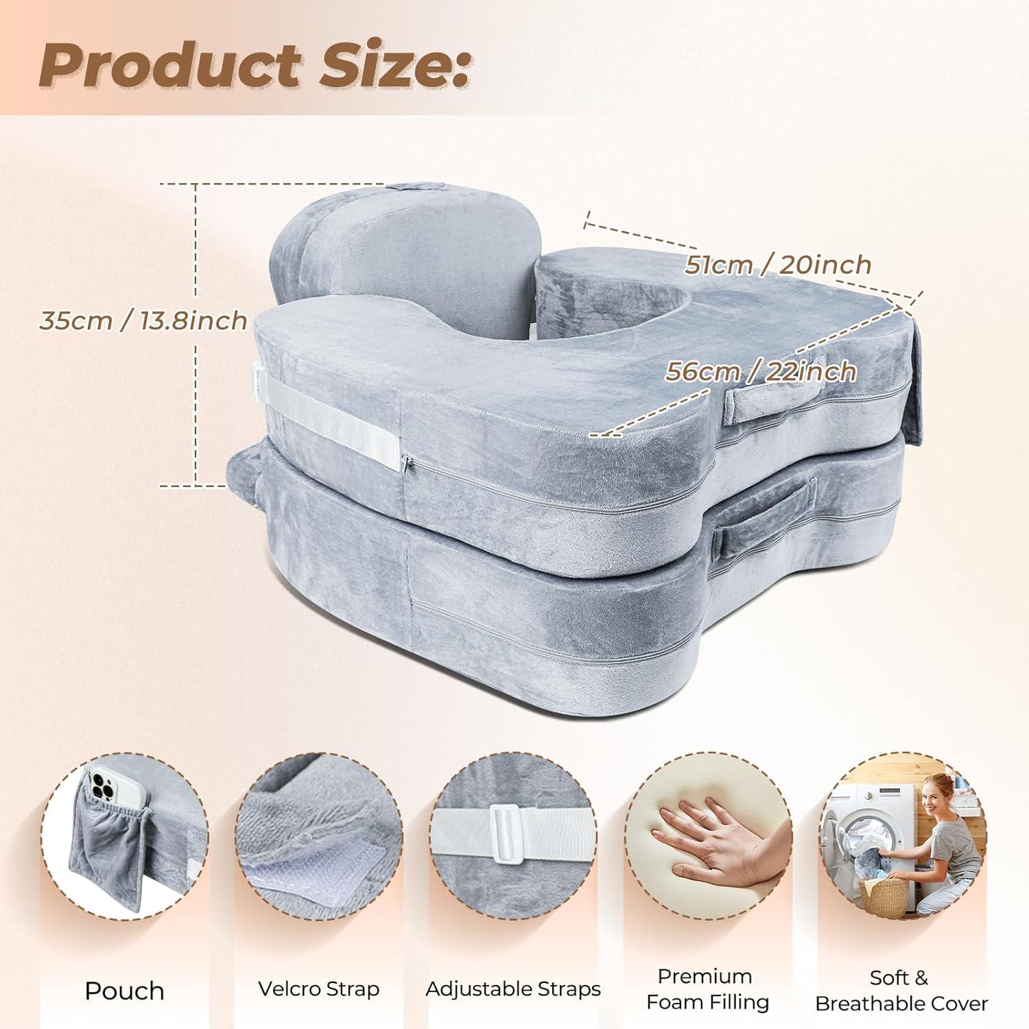 Almohada de Lactancia EKEPE para Gemelos Ajustable Gris
