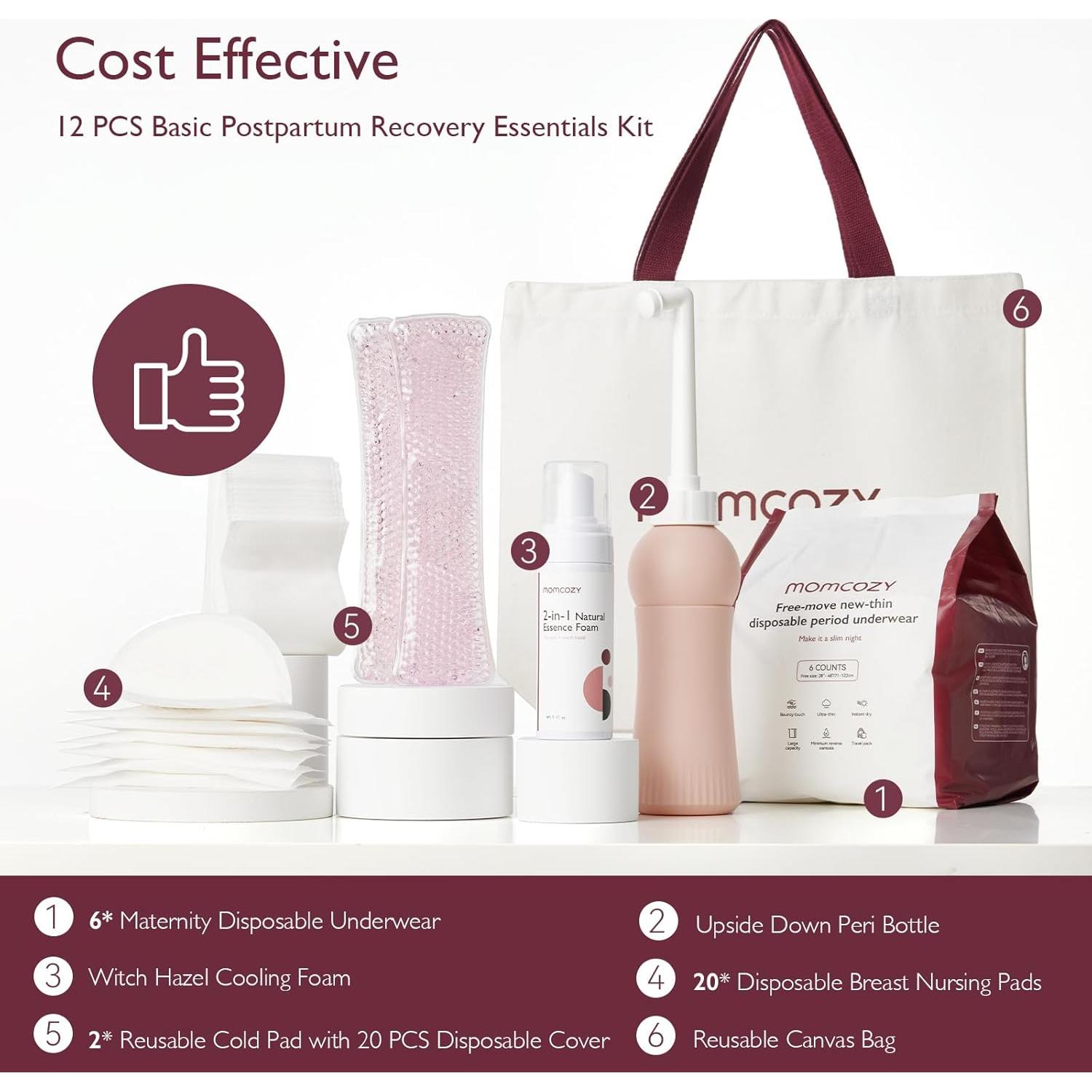 Kit Postparto Esenciales Momcozy - 12 Piezas, Ropa Interior y Almohadillas