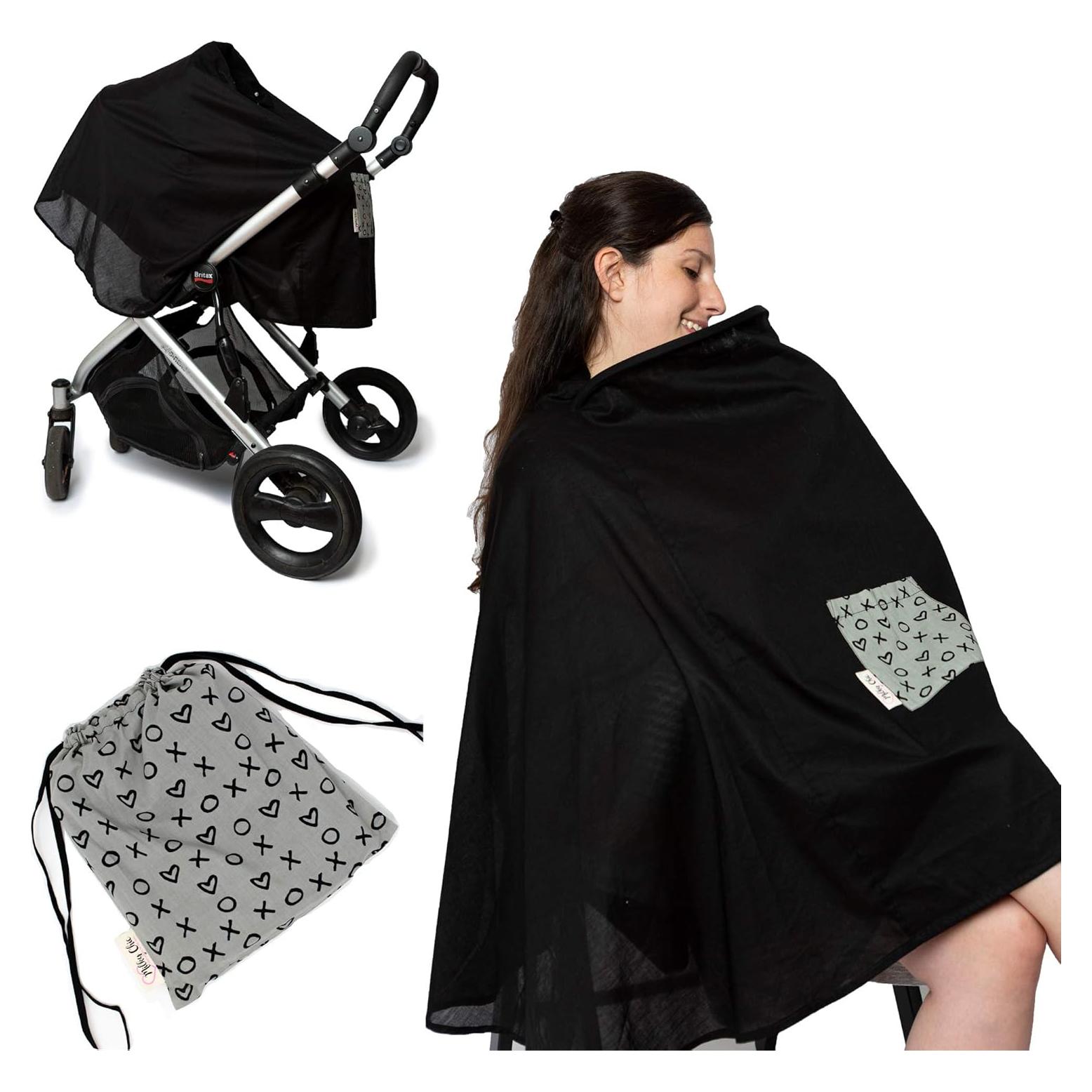 Poncho de Lactancia Milky Chic - Cobertura 360° Algodón Negro