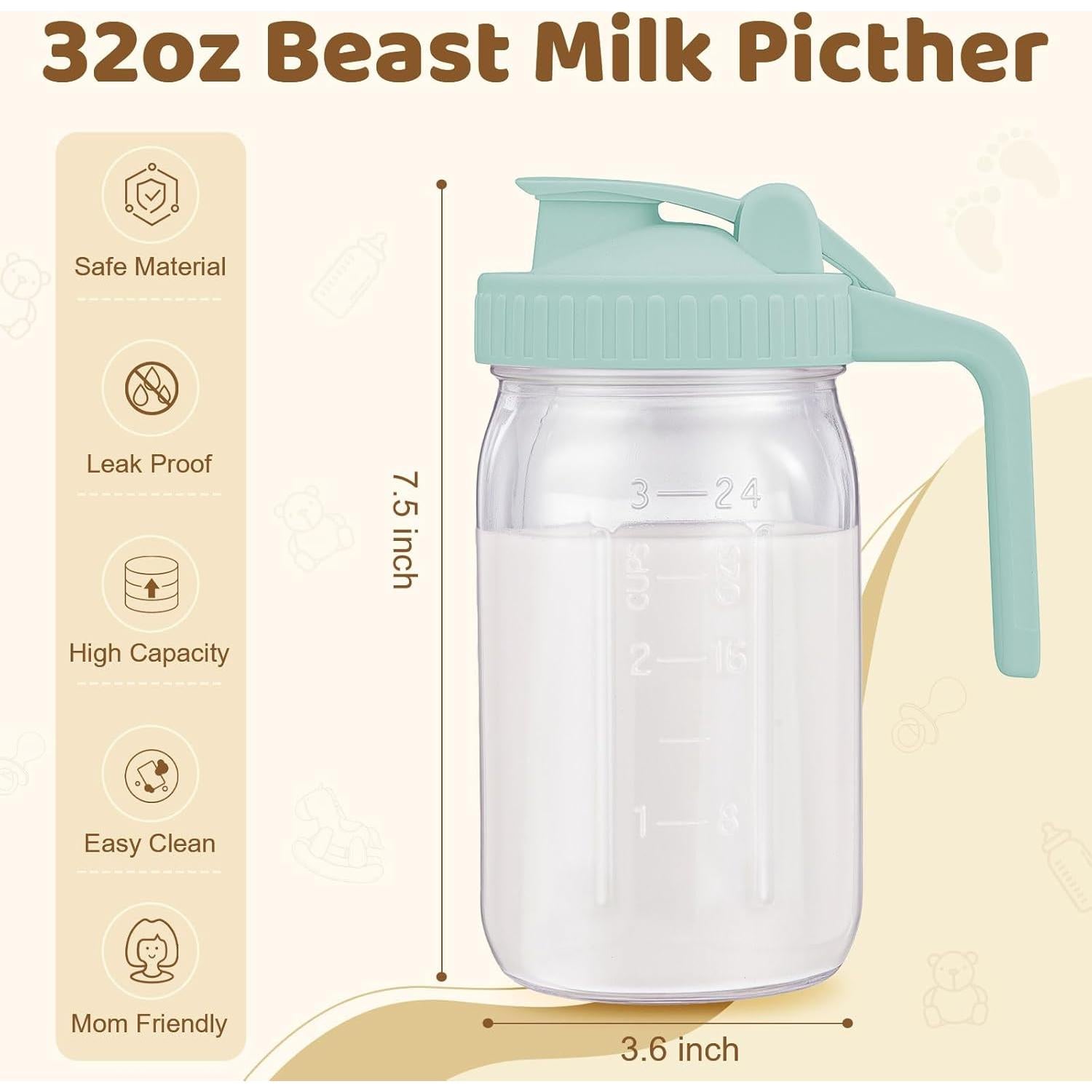 Jarra de Leche Materna AoeJarry 0.95L con Tapa a Prueba de Fugas