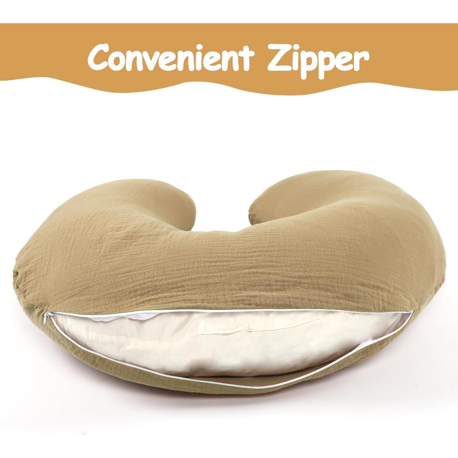 Funda de Almohada de Lactancia Hooyax 100% Algodón Muslin Marrón