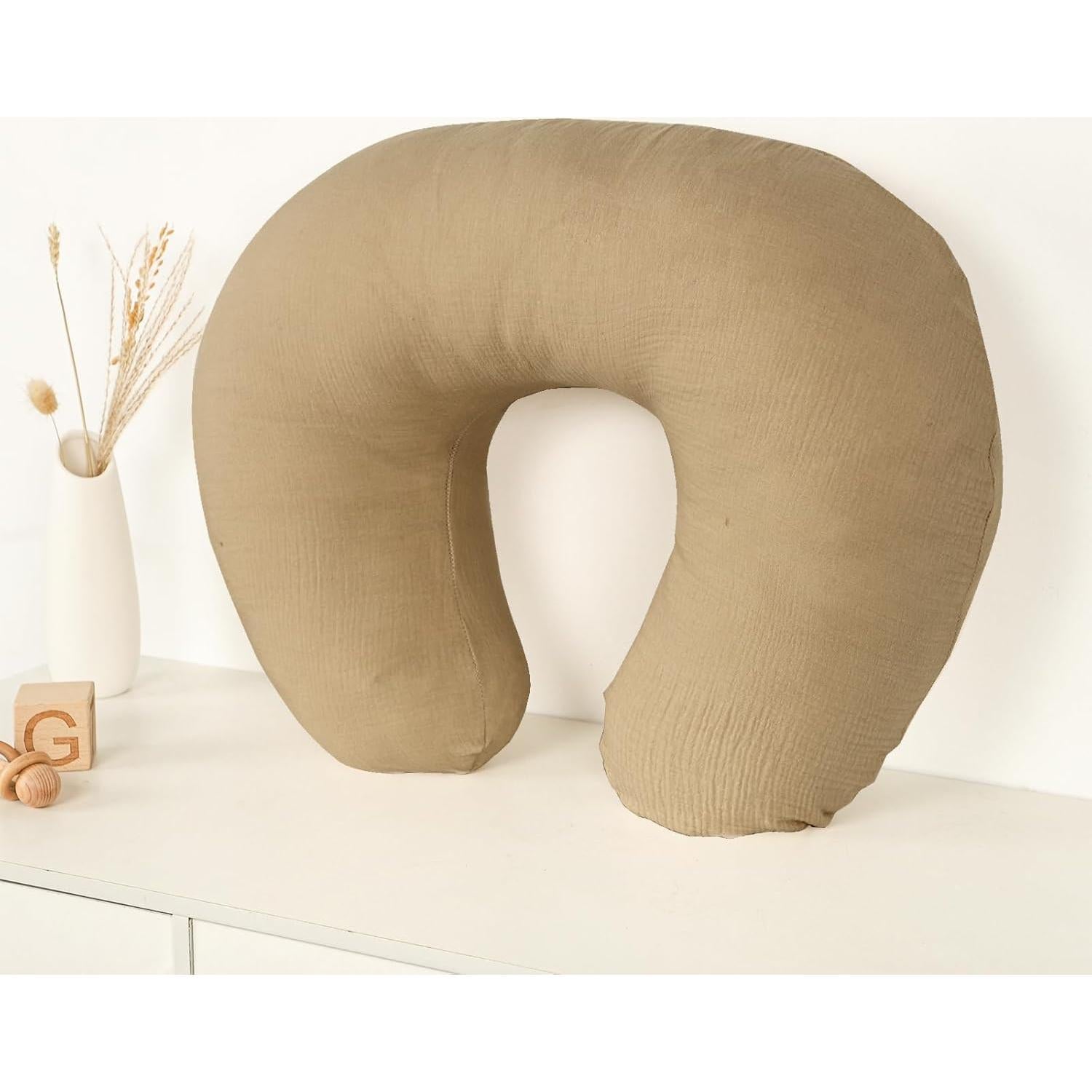 Funda de Almohada de Lactancia Hooyax 100% Algodón Muslin Marrón