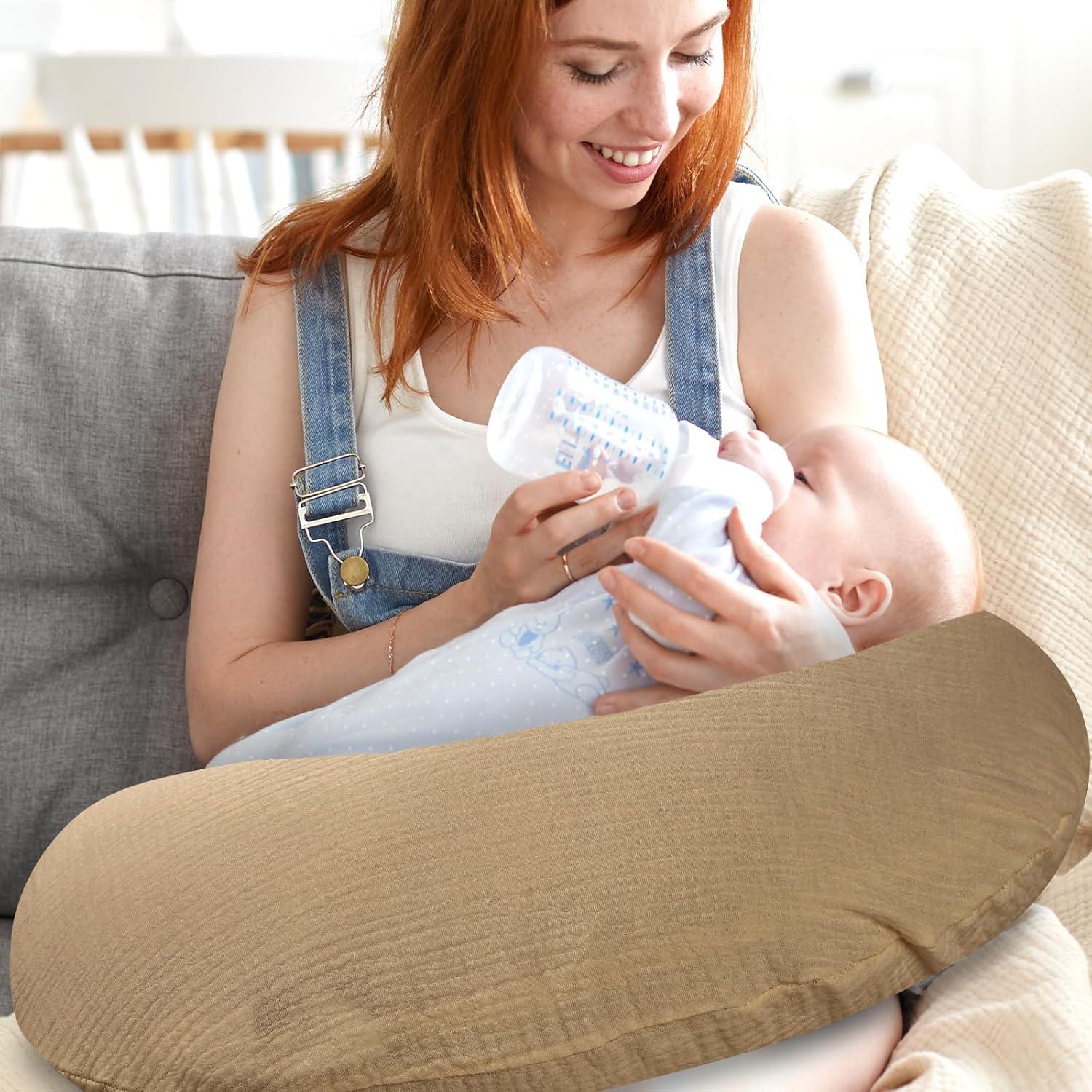 Funda de Almohada de Lactancia Hooyax 100% Algodón Muslin Marrón