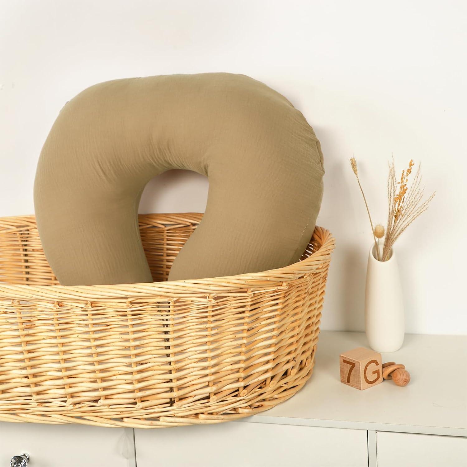 Funda de Almohada de Lactancia Hooyax 100% Algodón Muslin Marrón