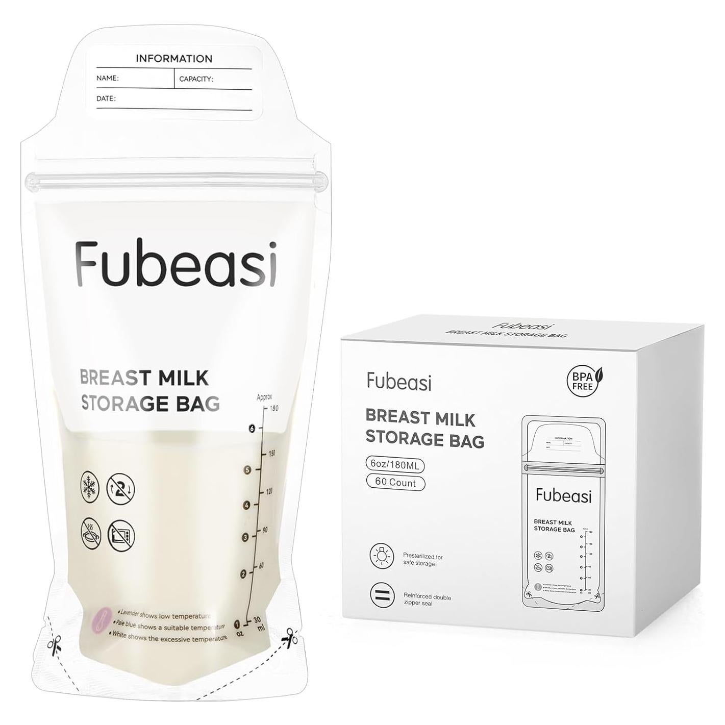 Bolsas de Almacenamiento de Leche Materna Fubeasi 180ml - 60 Unidades