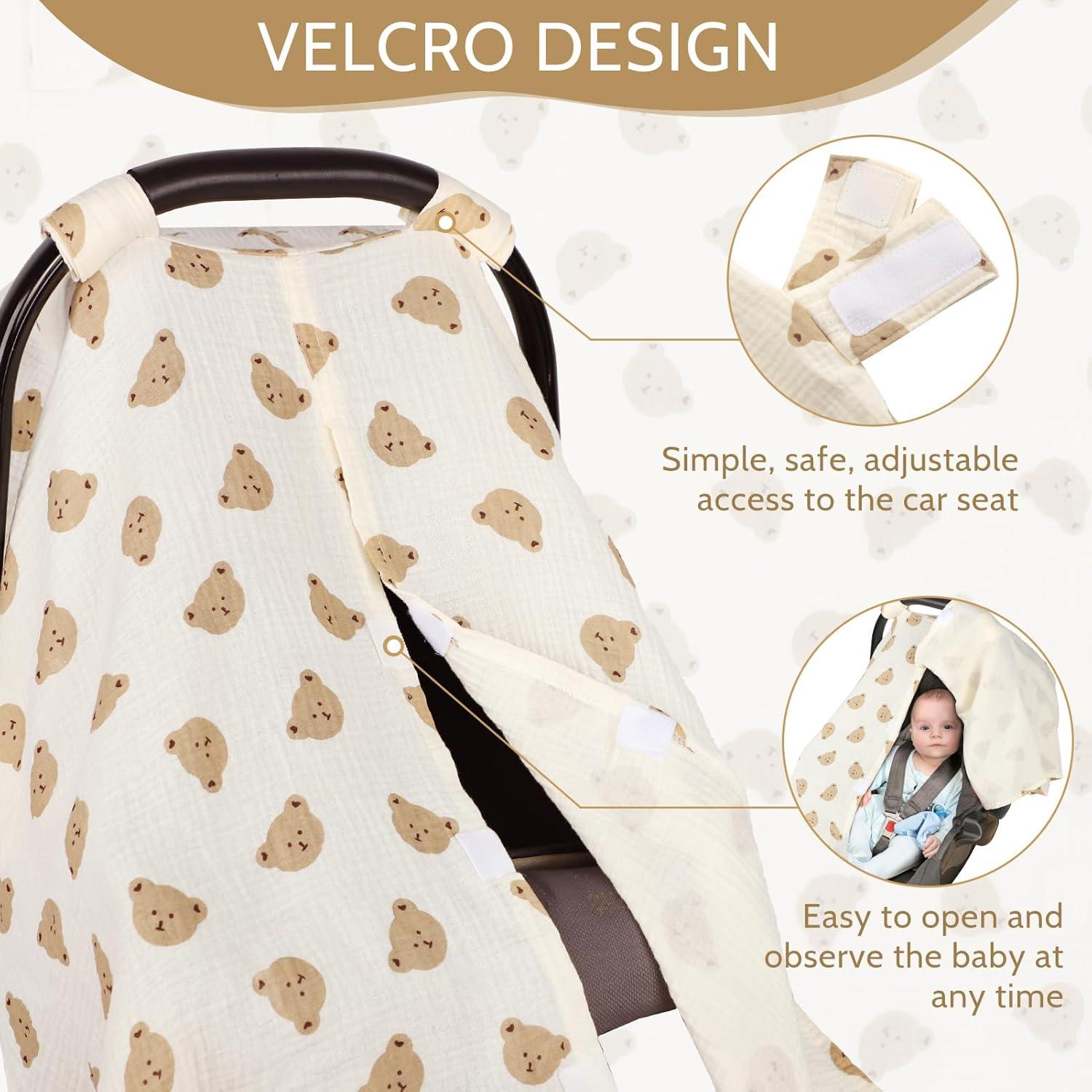 Funda de Asiento de Coche Bebé Muselina Oso 88.9x114.3 cm