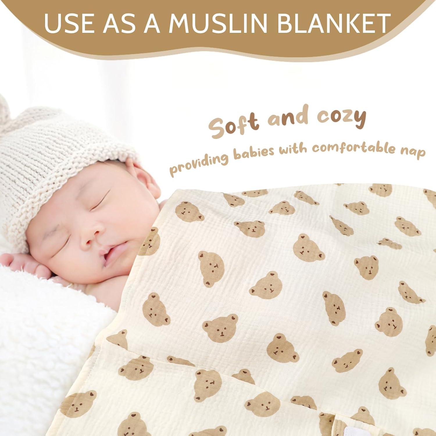 Funda de Asiento de Coche Bebé Muselina Oso 88.9x114.3 cm