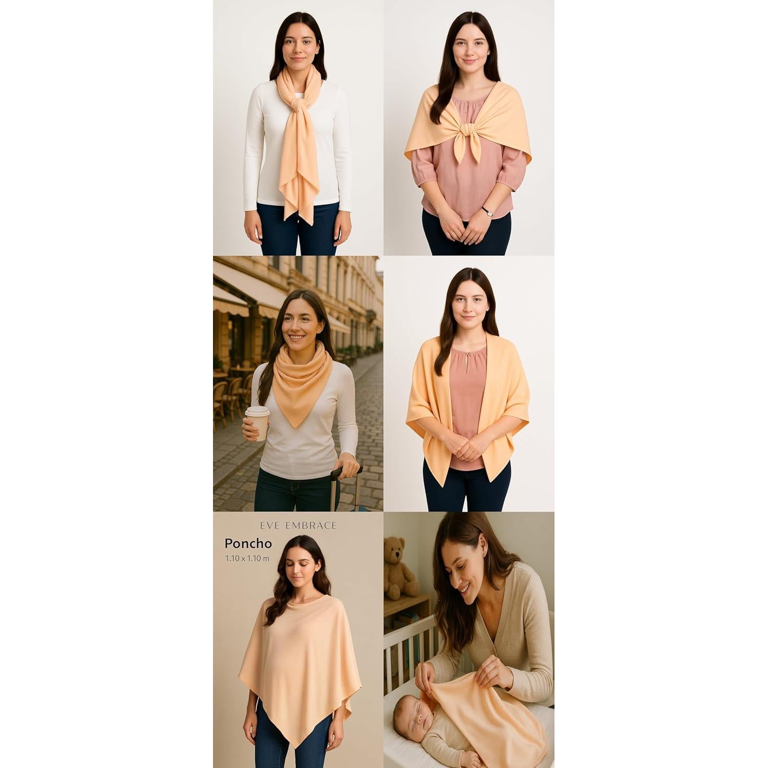 Poncho de Lactancia EVE EMBRACE Algodón Pima Durazno 4-en-1