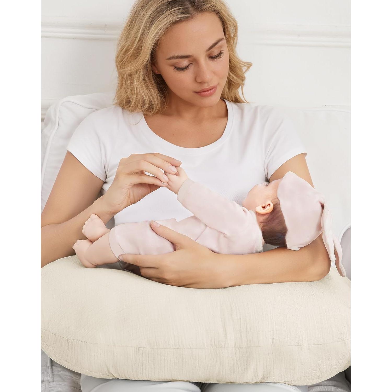 Funda de Almohada de Lactancia Wimist Algodón Muselina Crema 63.5x45.7cm