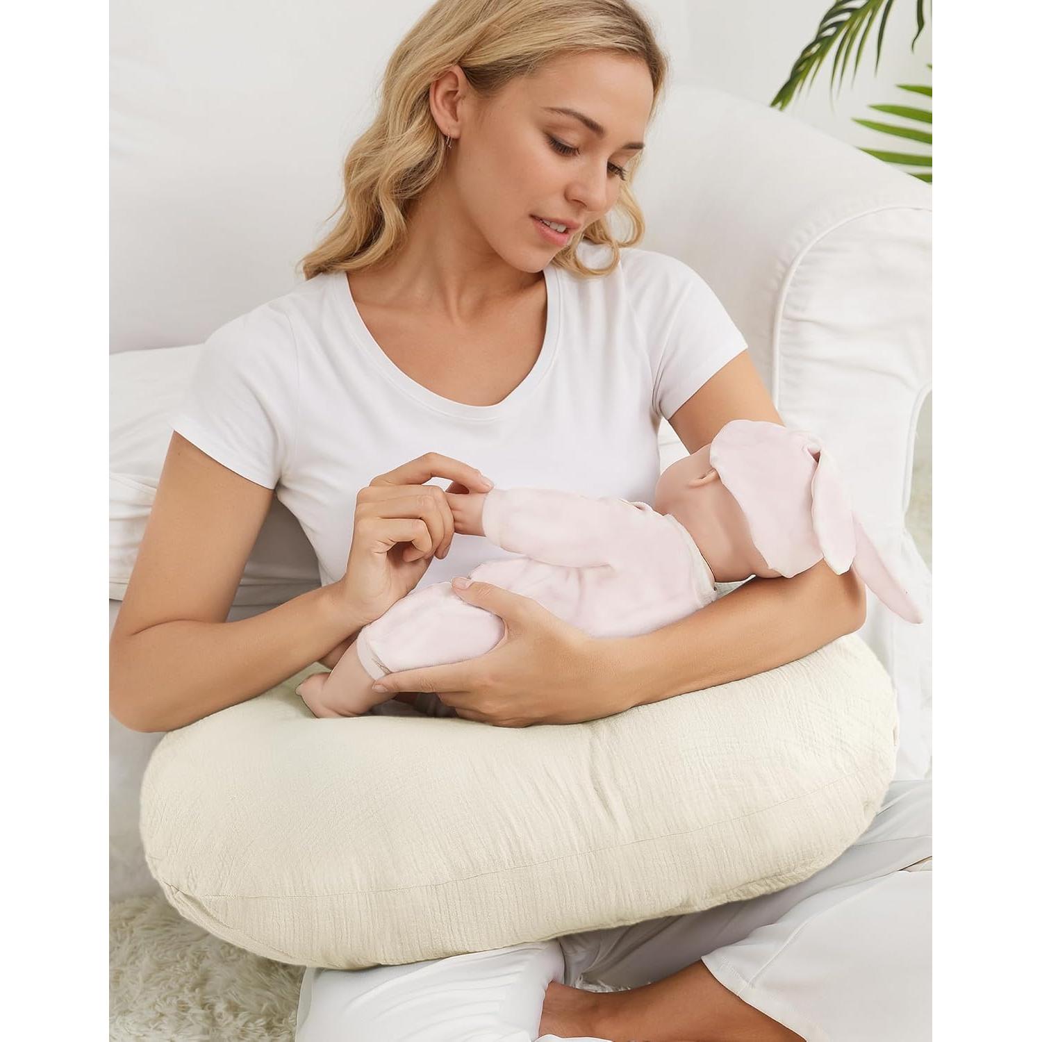 Funda de Almohada de Lactancia Wimist Algodón Muselina Crema 63.5x45.7cm