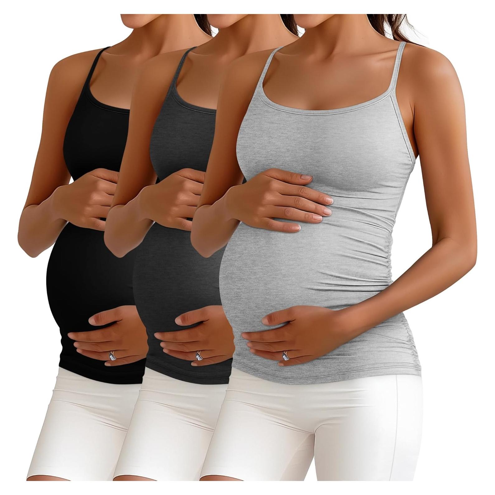 Camisetas de Maternidad Ficerd 3 Pack Algodón Ajustables