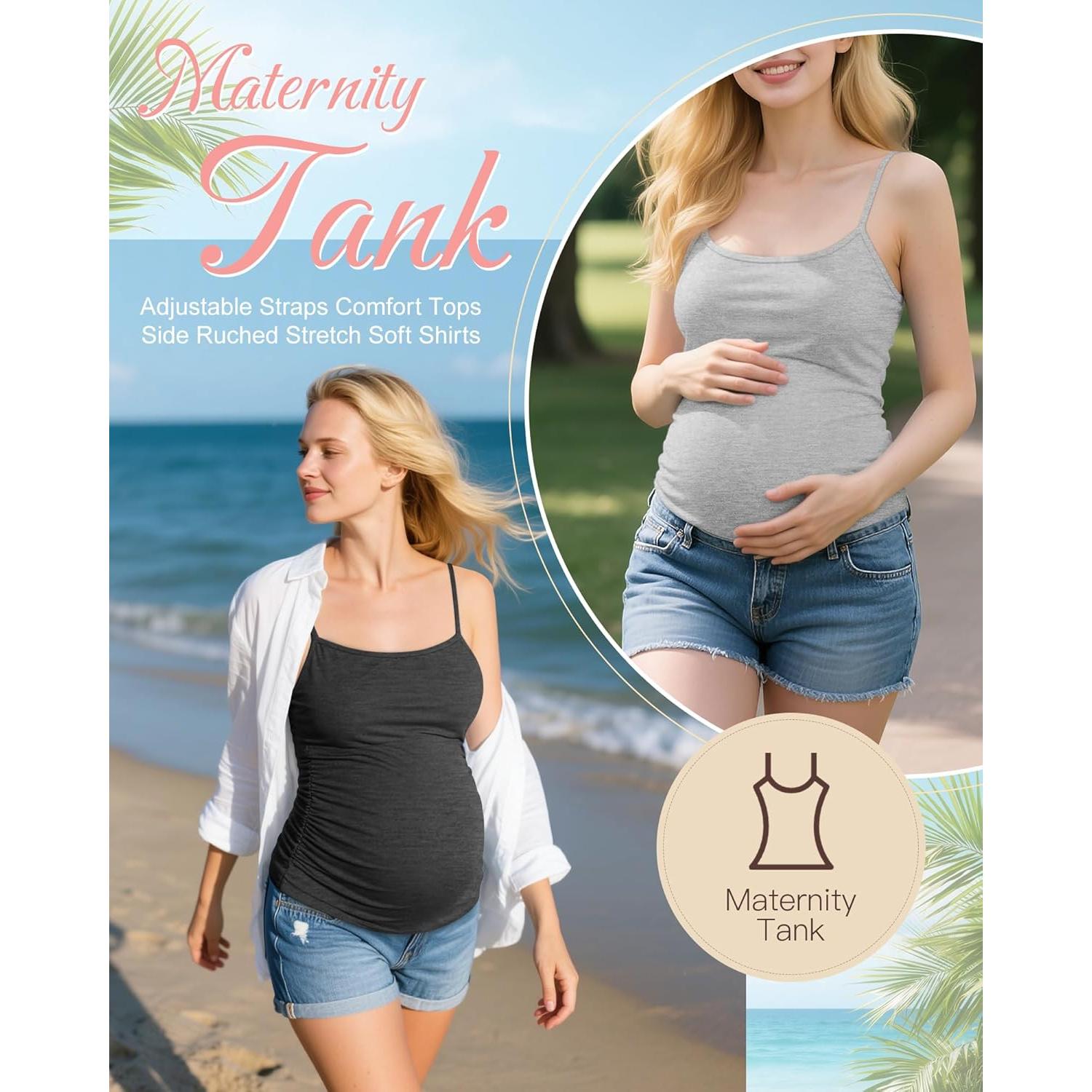 Camisetas de Maternidad Ficerd 3 Pack Algodón Ajustables