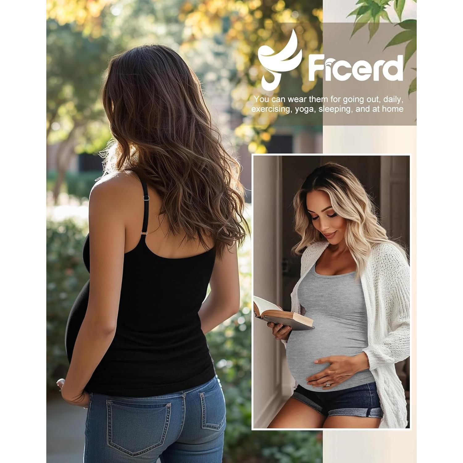 Camisetas de Maternidad Ficerd 3 Pack Algodón Ajustables