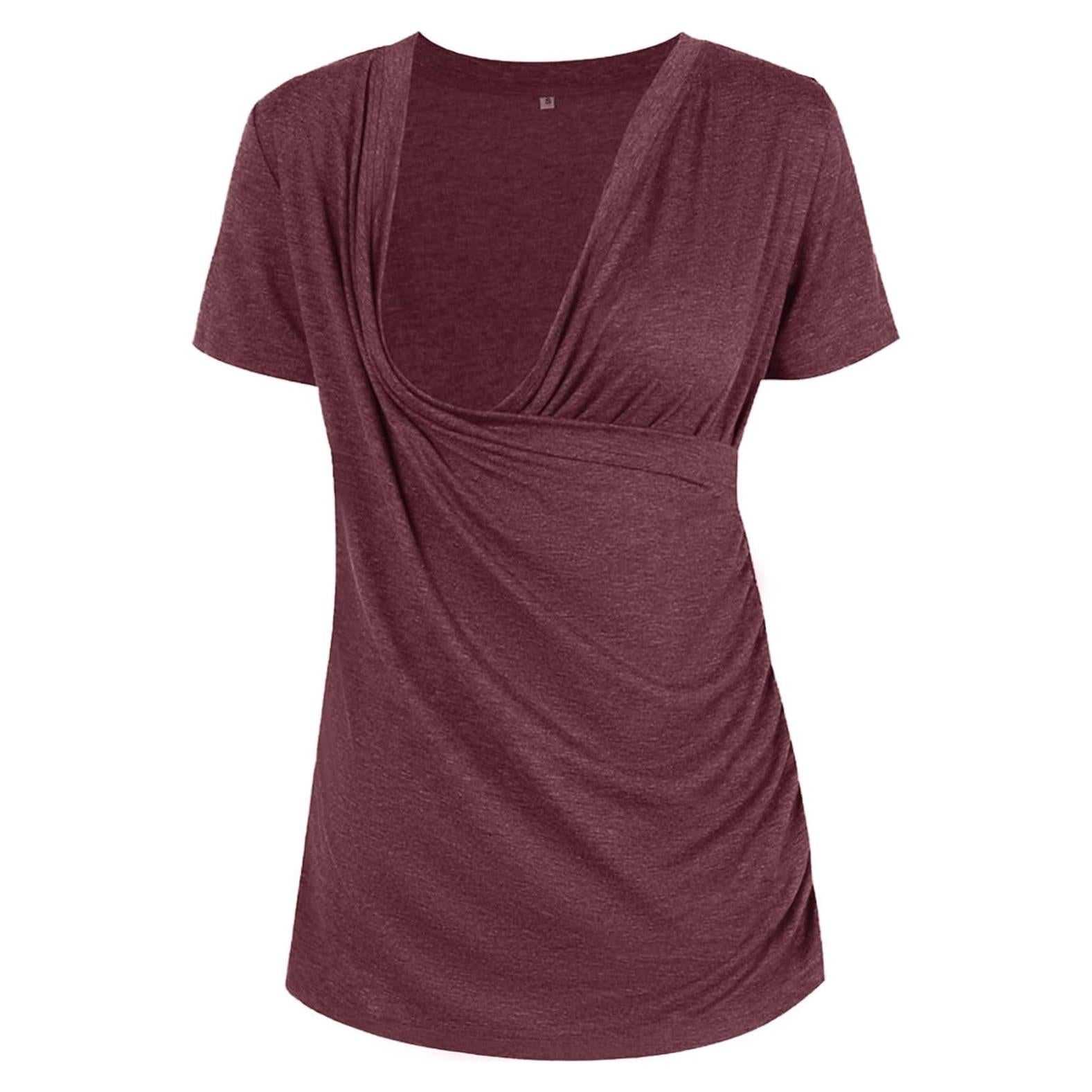 Camisetas de Lactancia Liu & Qu para Mujeres Manga Corta V Cuello