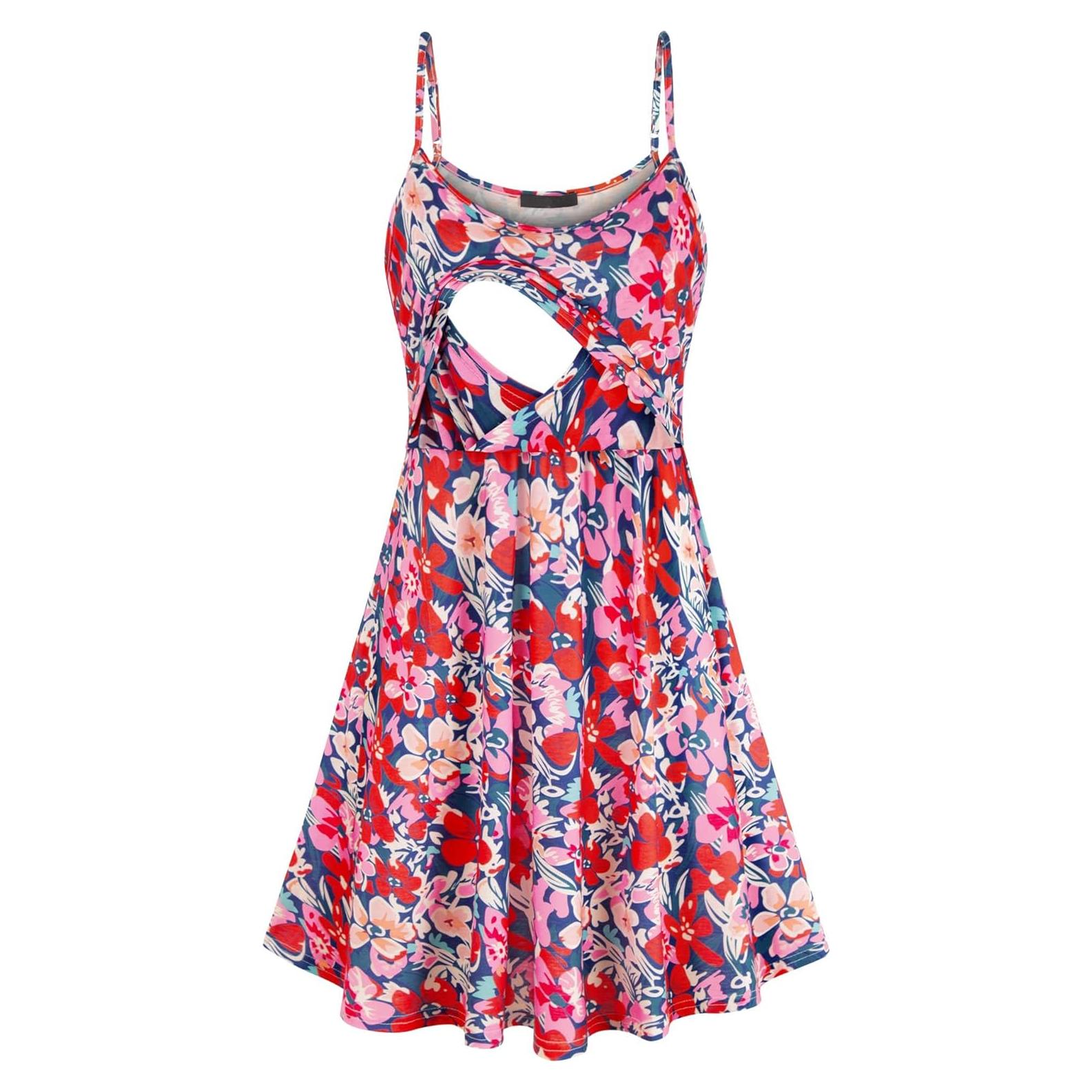 Vestido de Maternidad Floral Rosa para Lactancia - Talla Grande