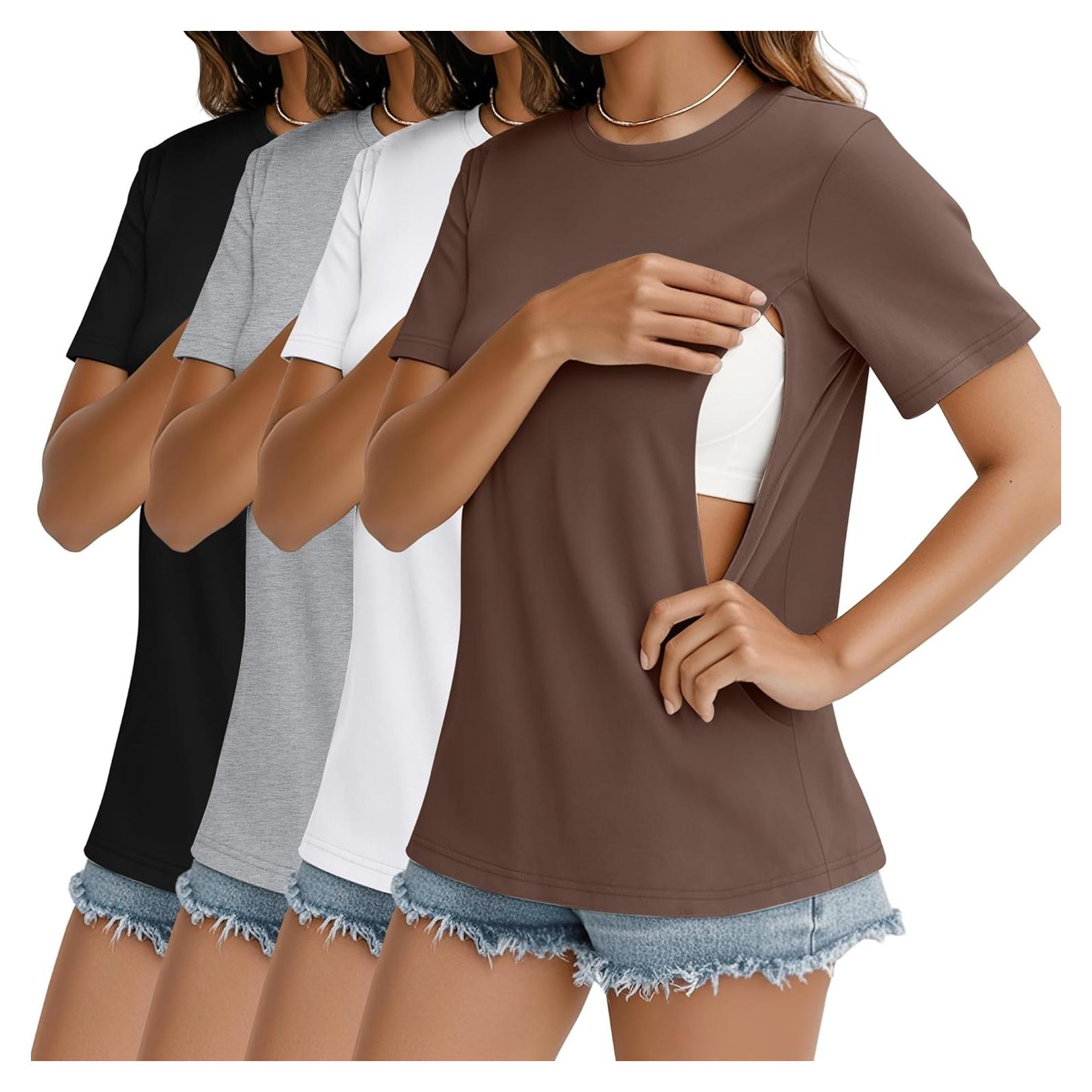 Paquete de 4 Camisetas de Lactancia Algodón Mujeres Ajuste Suelto