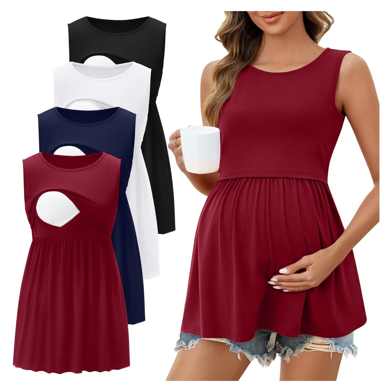 Ficerd 4 Camisetas Sin Mangas Maternidad Lactancia Algodón