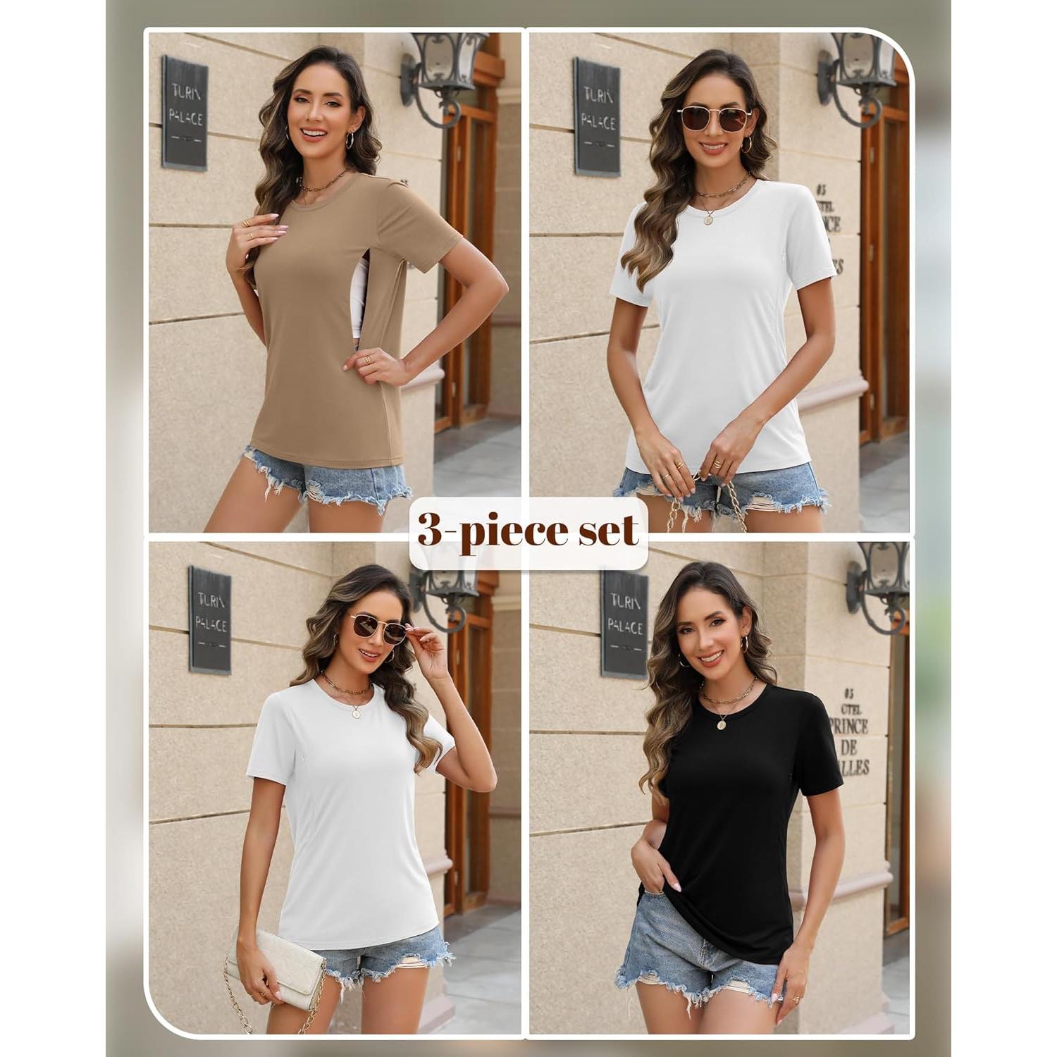 Paquete de 3 Camisetas de Maternidad Algodón Lactancia Grande