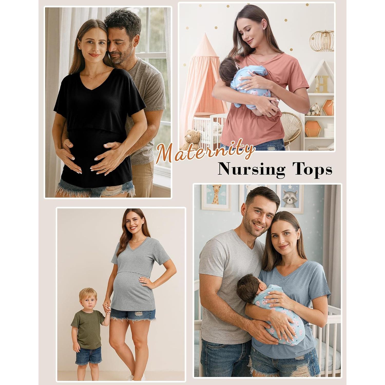 Tops de Lactancia Rnxrbb Pack de 4 Camisetas Manga Corta