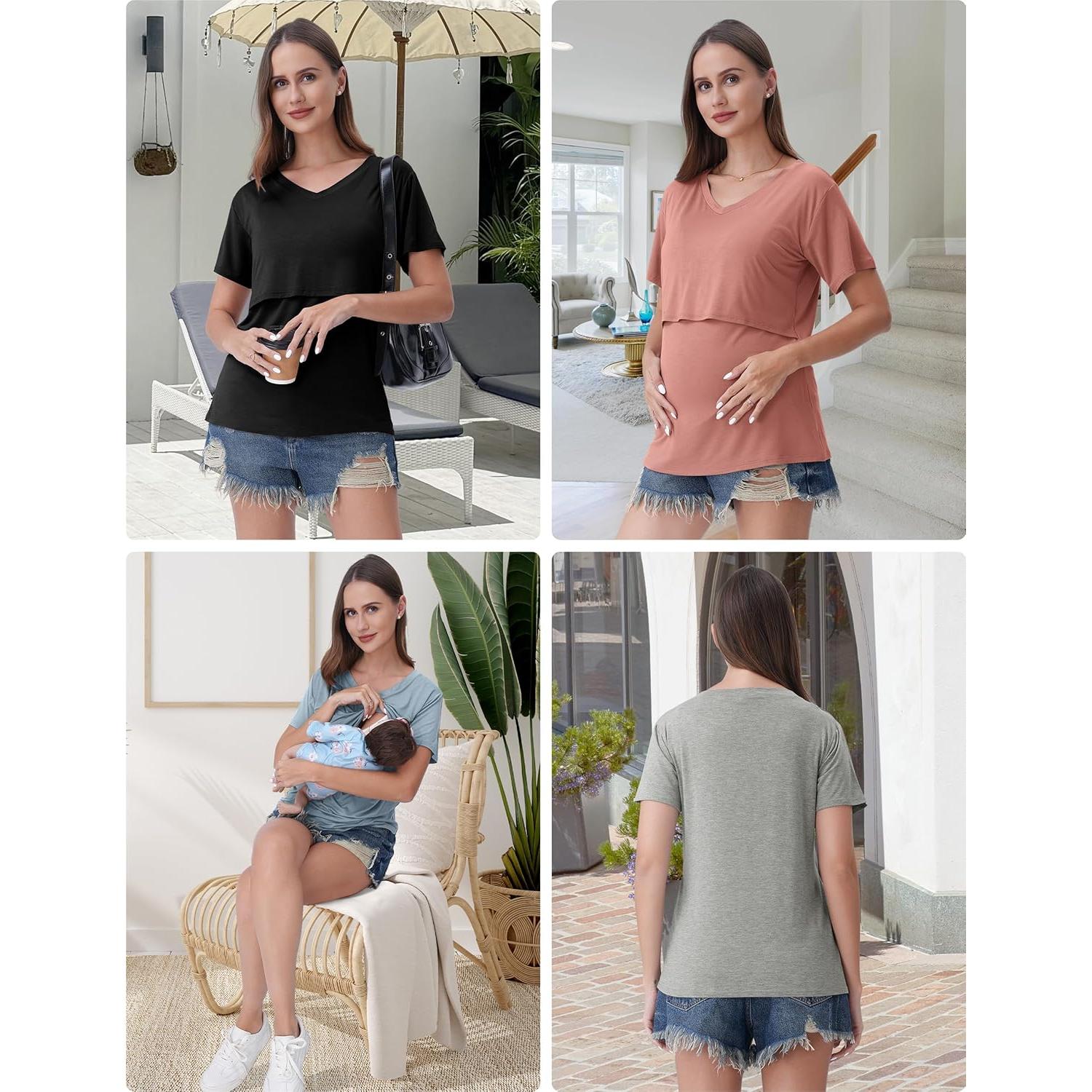 Tops de Lactancia Rnxrbb Pack de 4 Camisetas Manga Corta