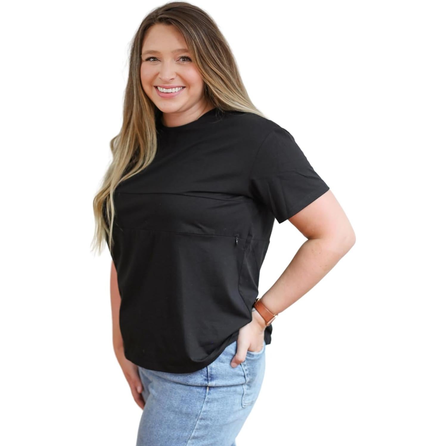 Camiseta de Lactancia Movemama con Cremallera Invisible - Negro - Mediano