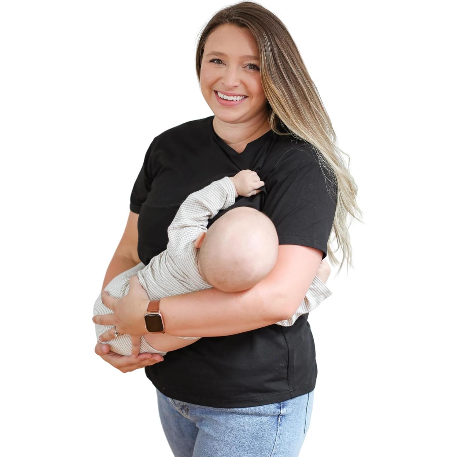 Camiseta de Lactancia Movemama con Cremallera Invisible - Negro - Mediano