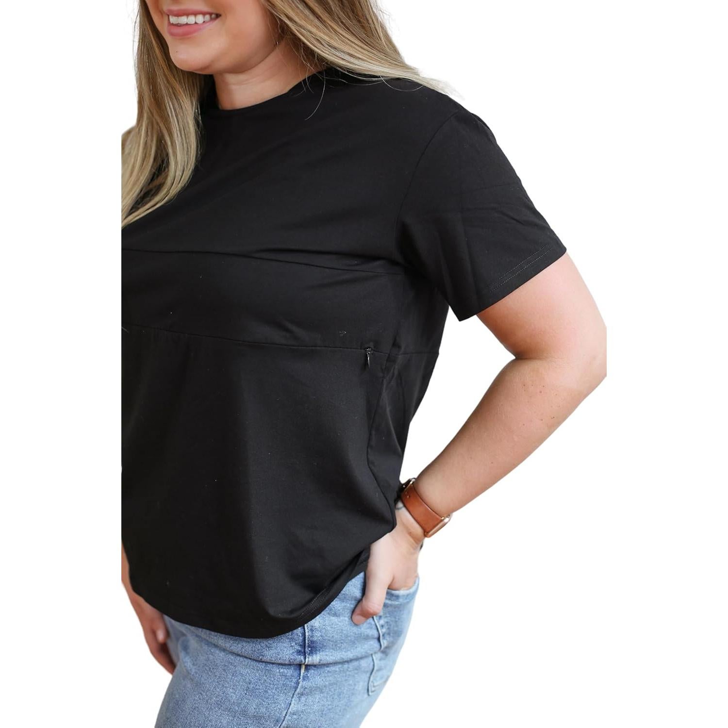 Camiseta de Lactancia Movemama con Cremallera Invisible - Negro - Mediano