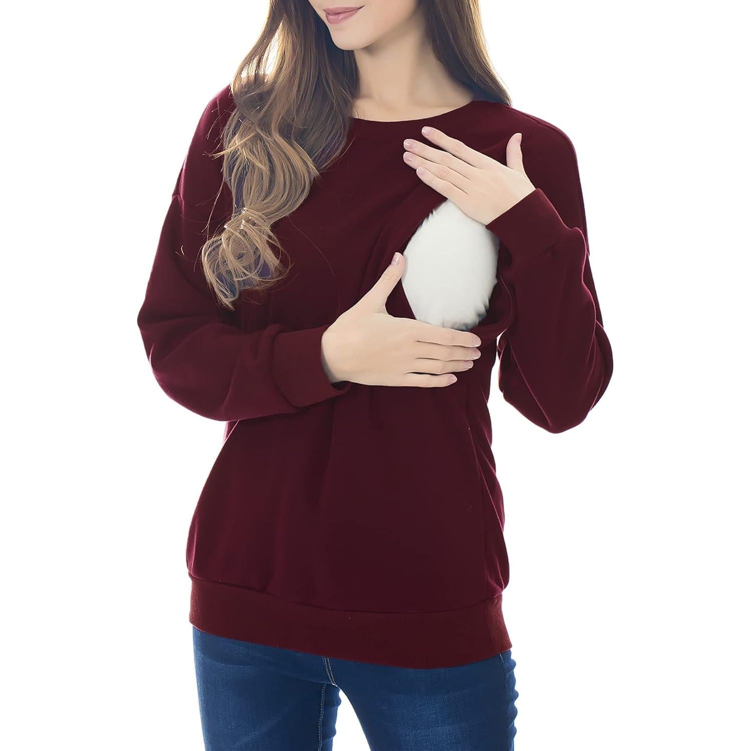 Sudadera de Maternidad Smallshow Manga Larga Burdeos Talla G