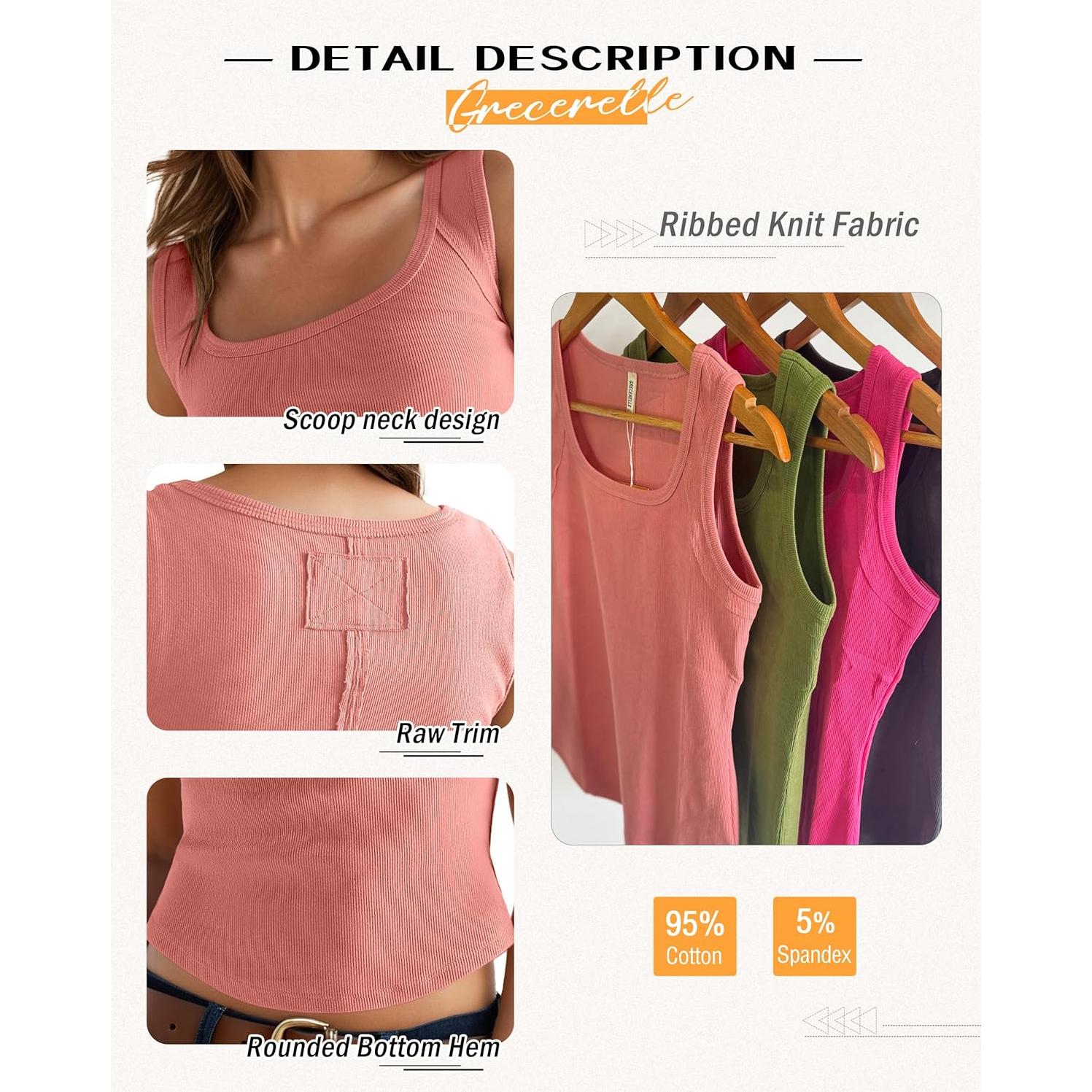 Camiseta Sin Mangas GRECERELLE Algodón Acanalado Mujer Negro