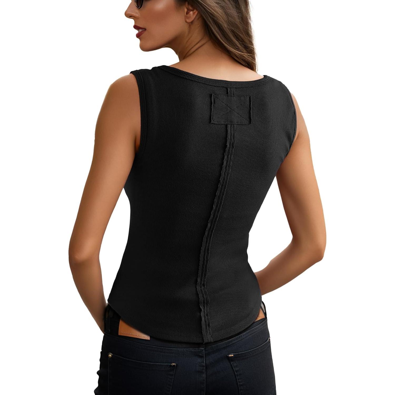 Camiseta Sin Mangas GRECERELLE Algodón Acanalado Mujer Negro