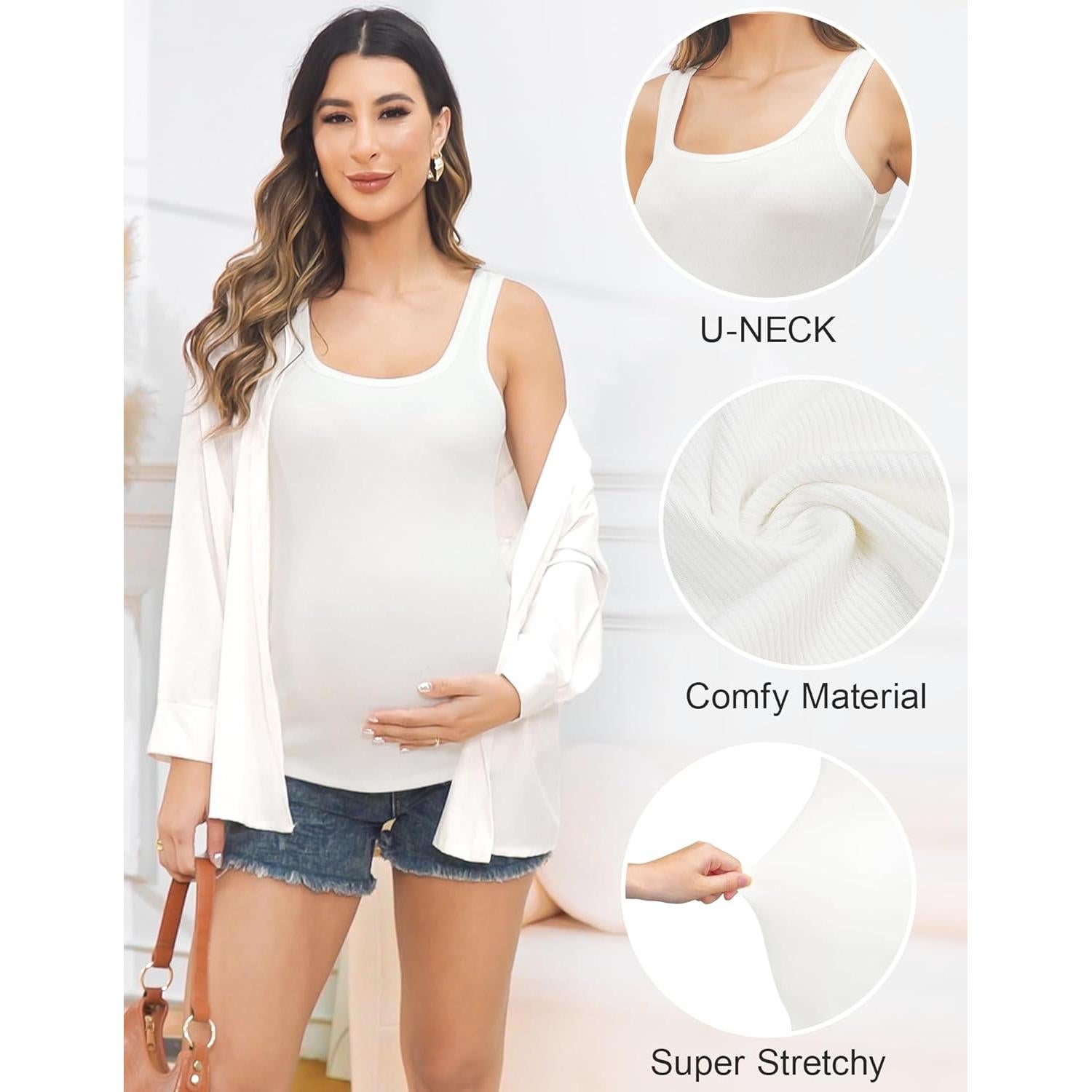 Camiseta de Maternidad PACBREEZE Sin Mangas Cuello U S-XL