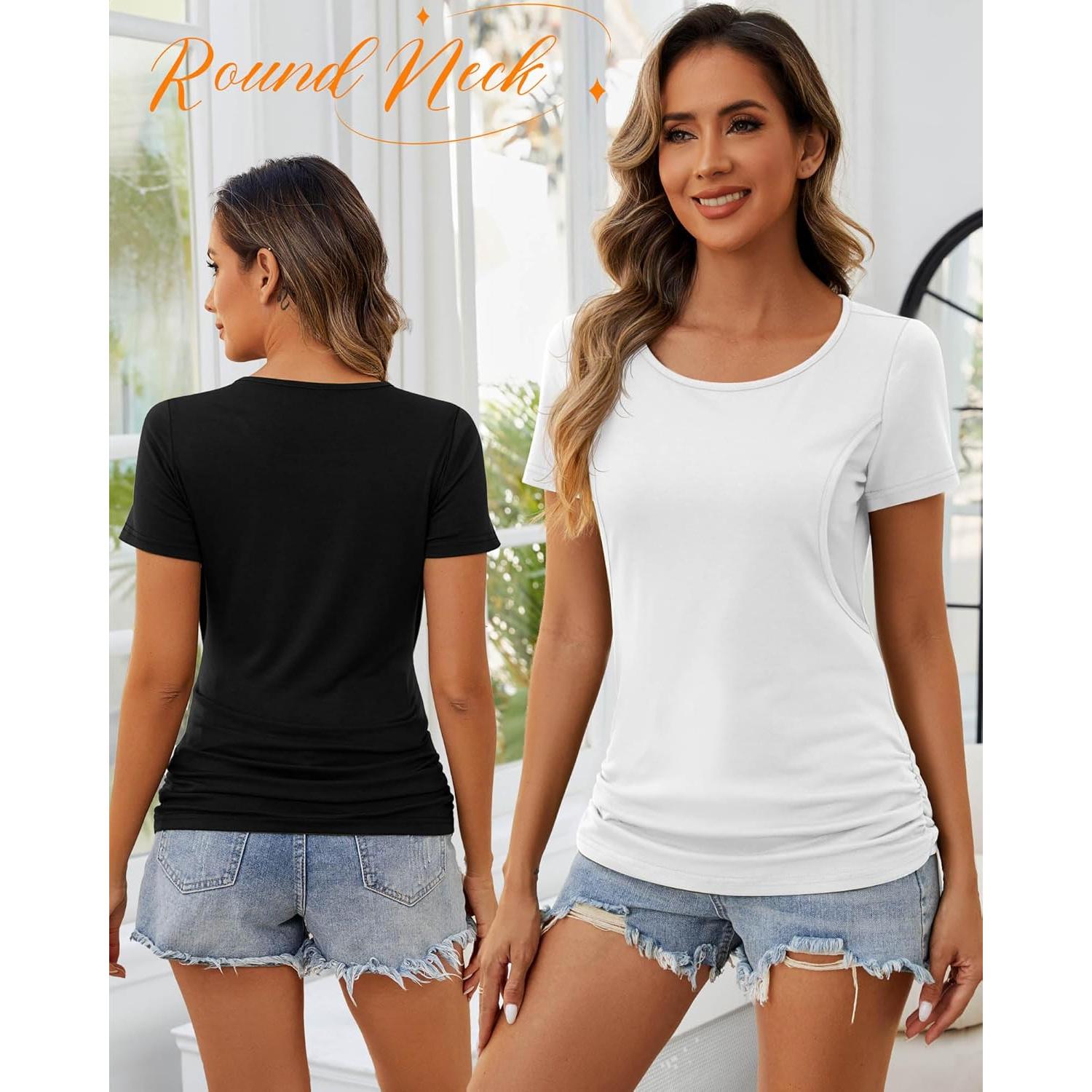 Ficerd 4 Camisetas de Lactancia Algodón Manga Corta Mujeres