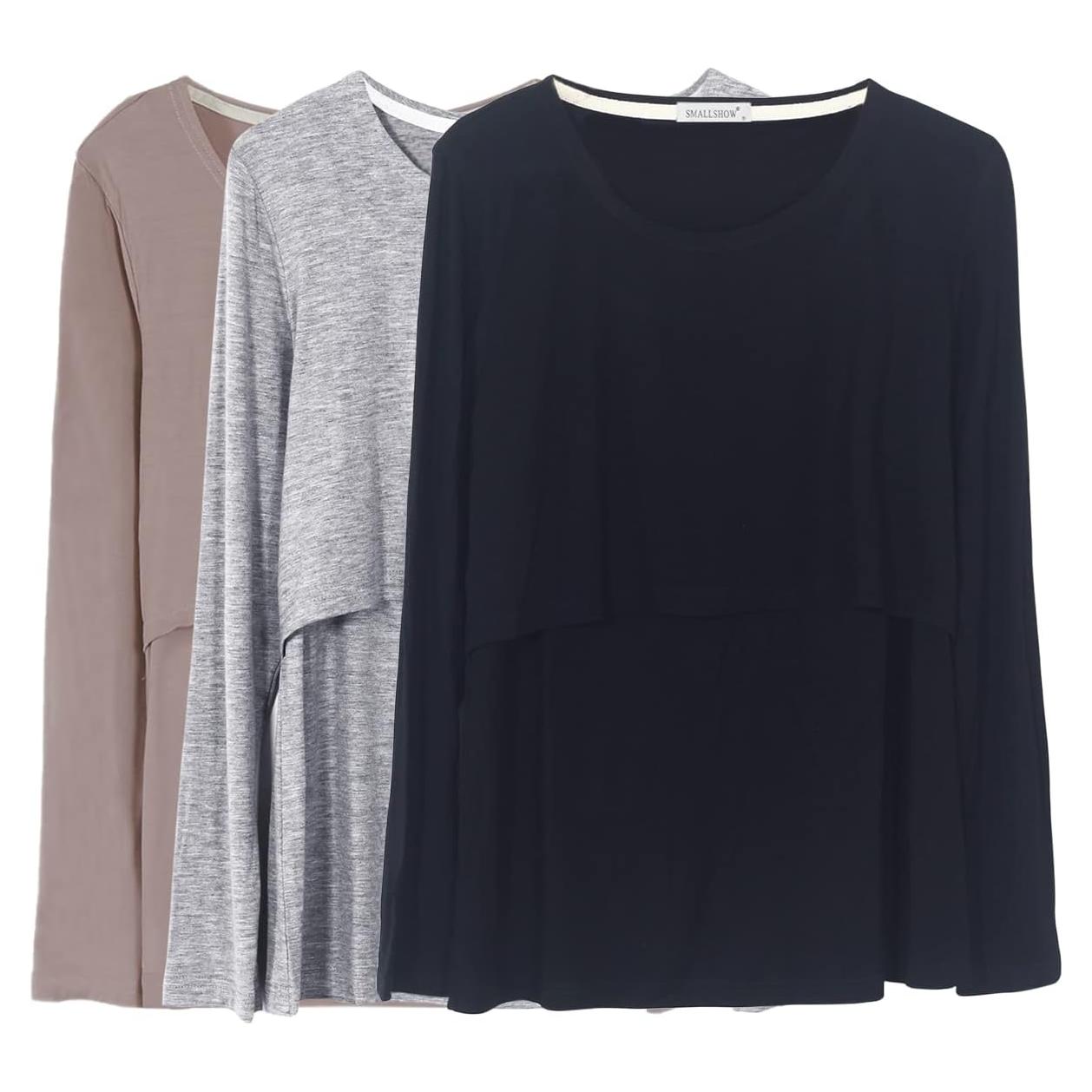 Camisetas de Lactancia Manga Larga 3-Pack Smallshow Mujeres